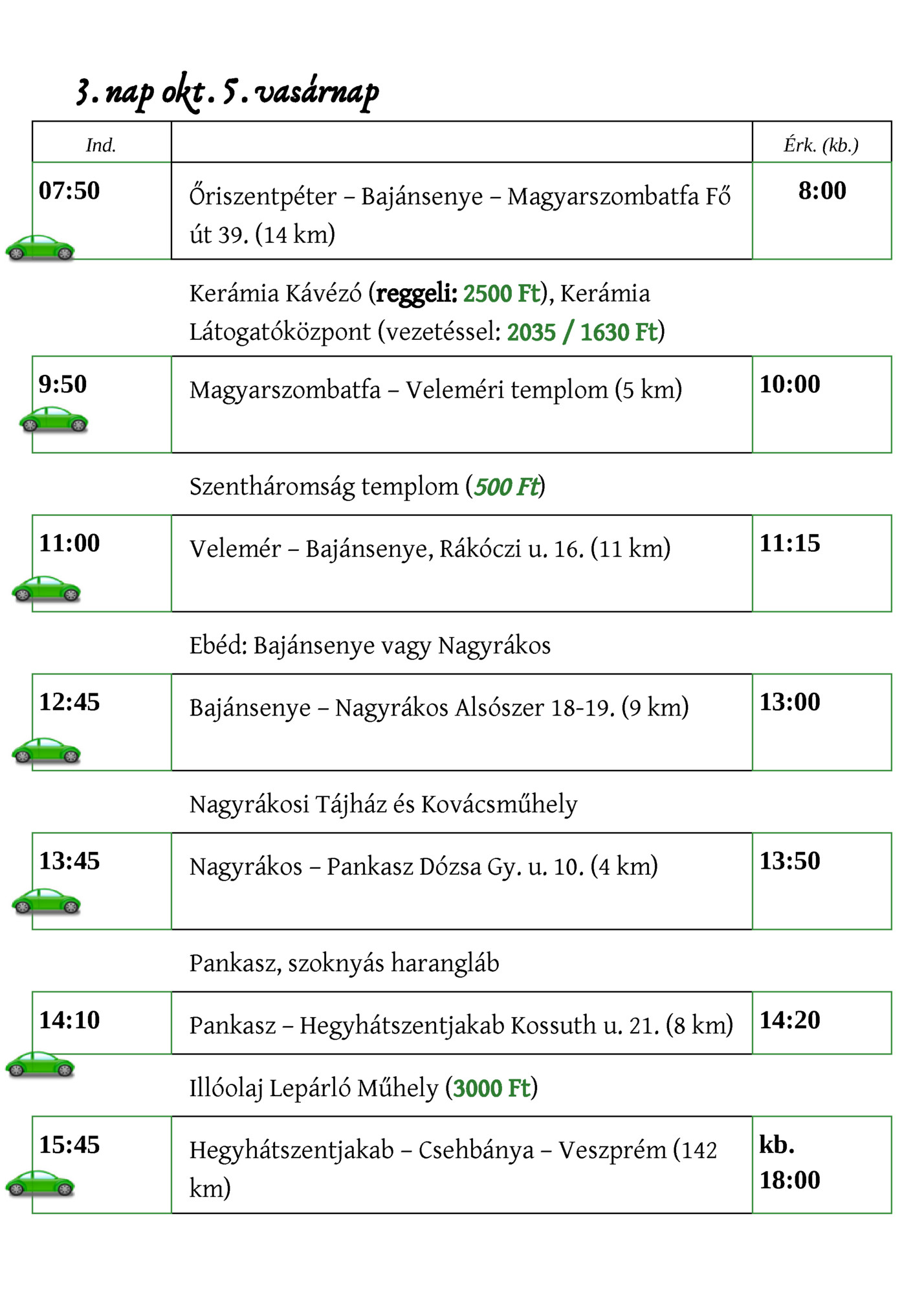 3. nap okt. 5. vasárnap 3. nap okt. 5. vasárnap