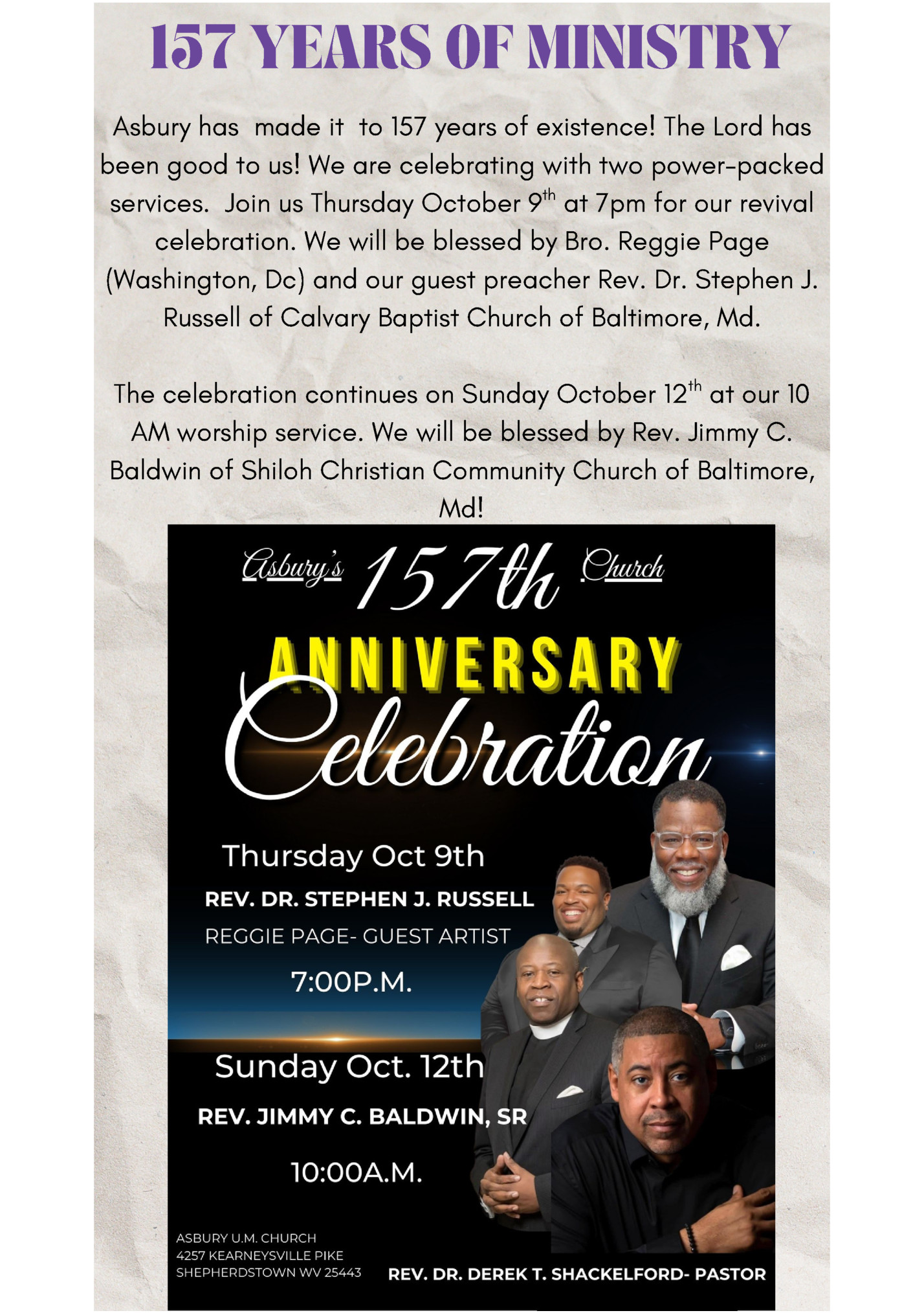 157 YEARS OF MINISTRY 157 YEARS OF MINISTRY