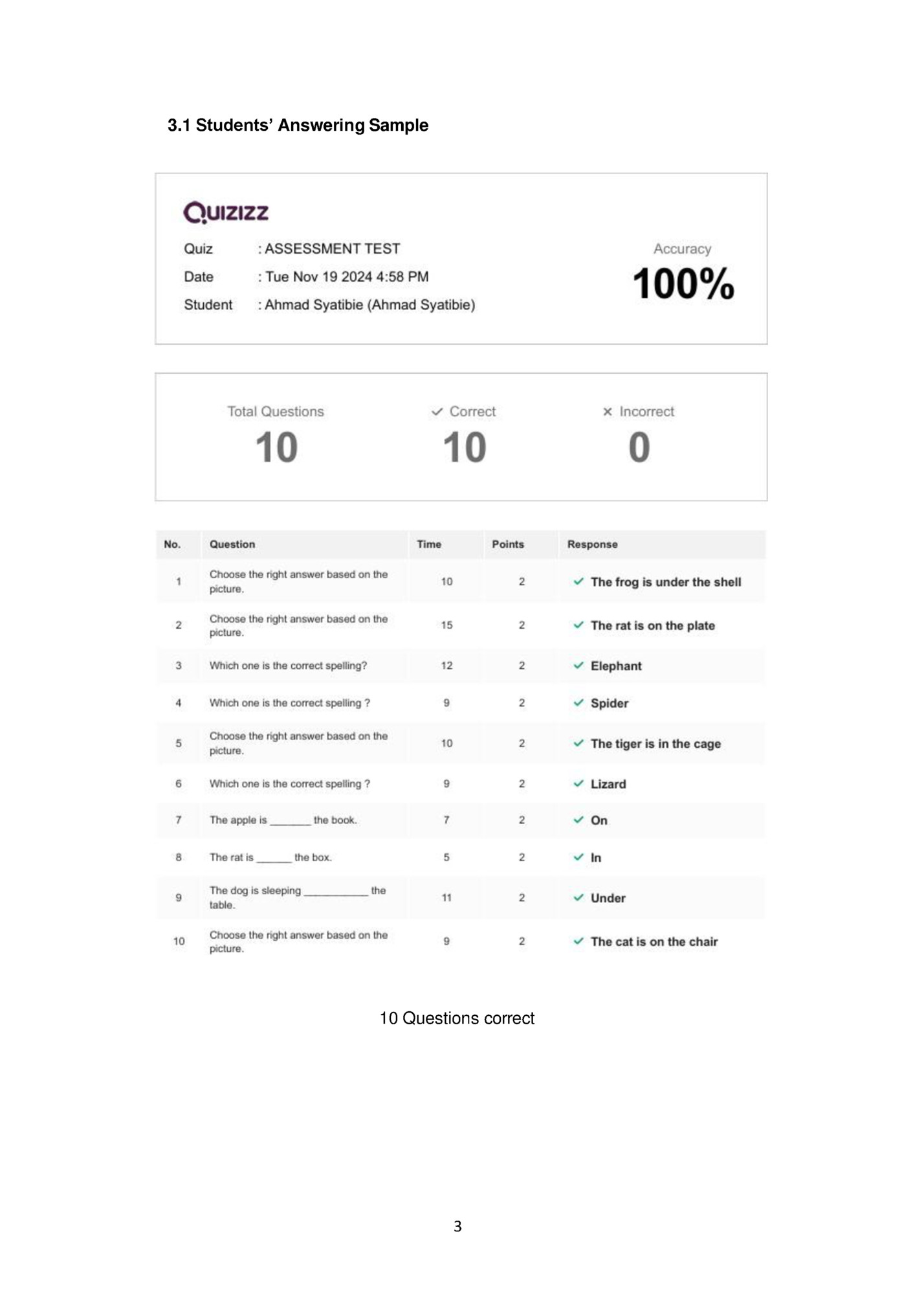 3.1 Students’ Answering Sample