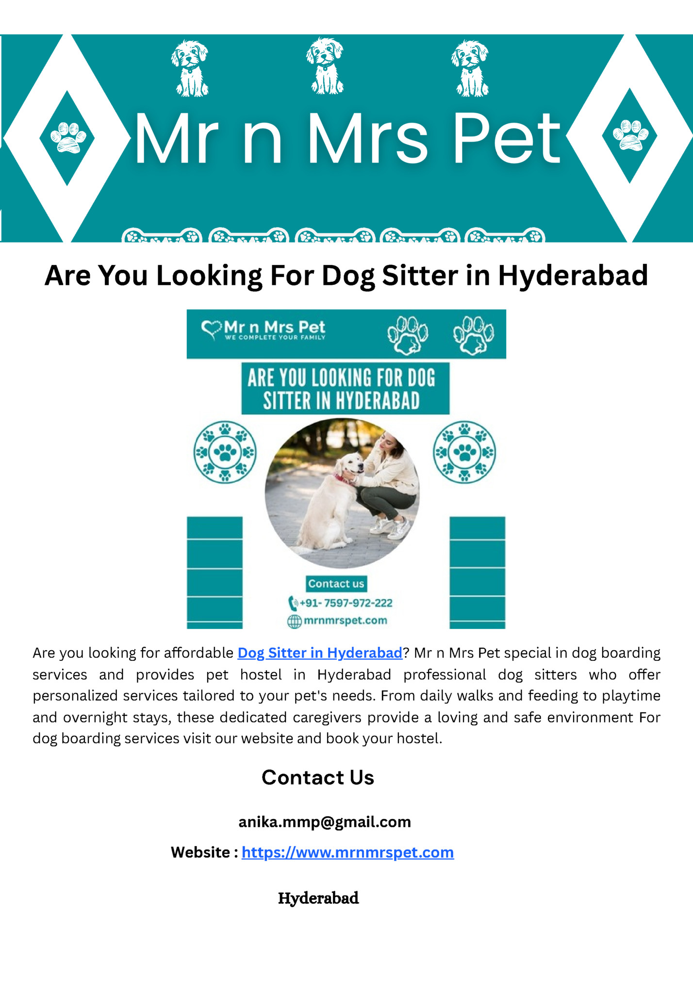 Are You Looking For Dog Sitter in Hyderabad