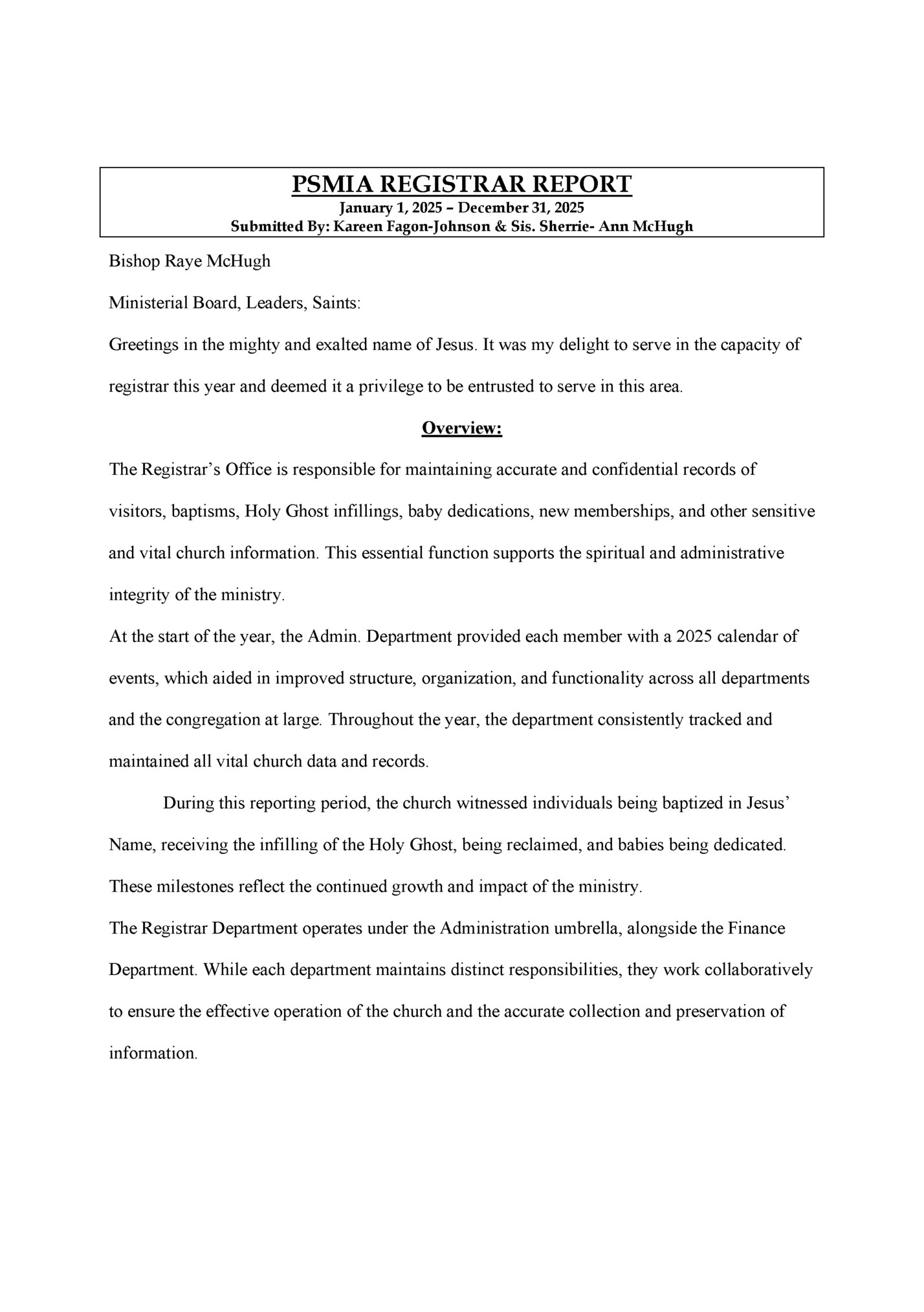 PSMIA REGISTRAR REPORT PSMIA REGISTRAR REPORT