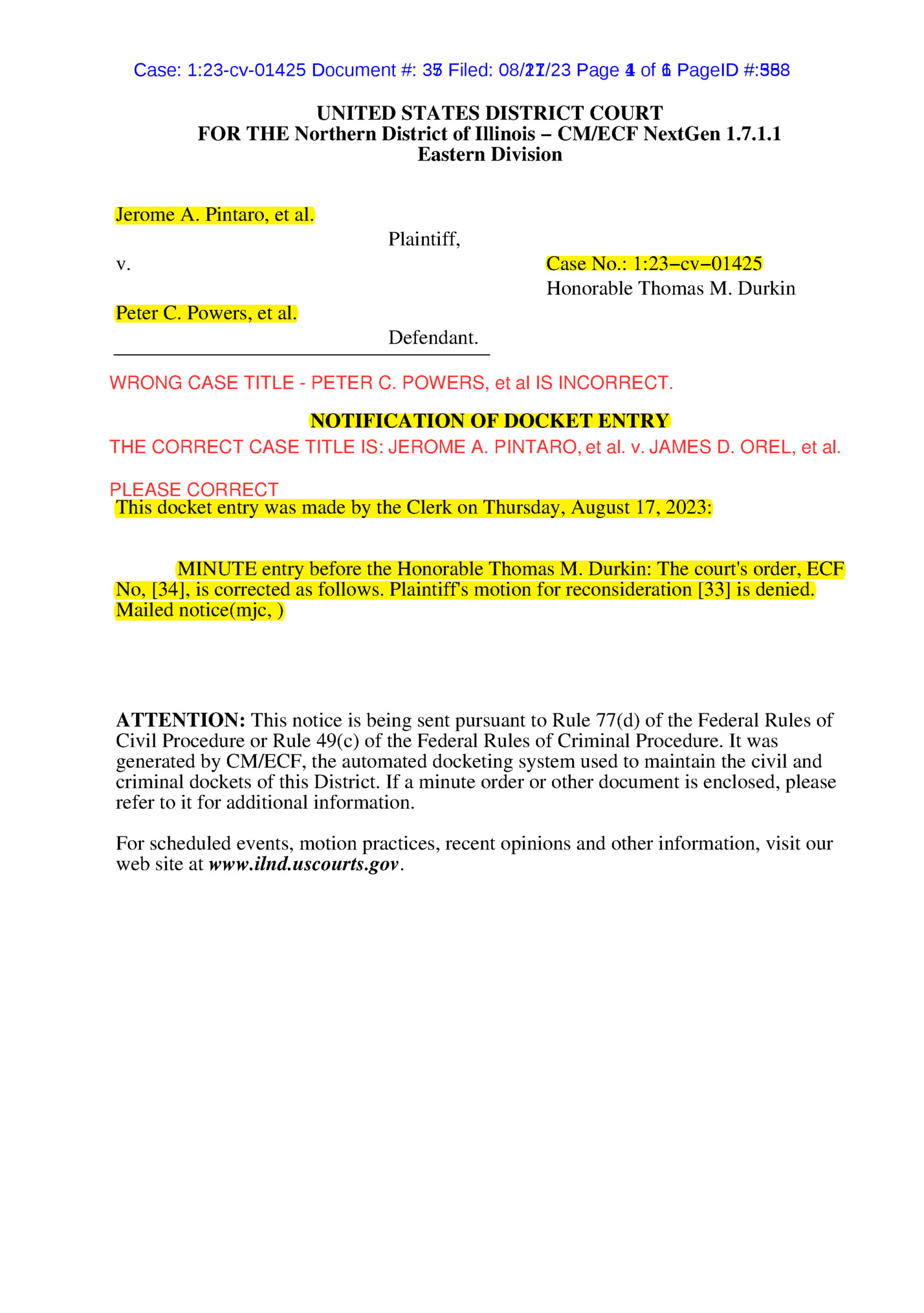 Case: 1:23-cv-01425 Document #: 35 Filed: 08/17/23 Page 1 of 1 PageID #:358