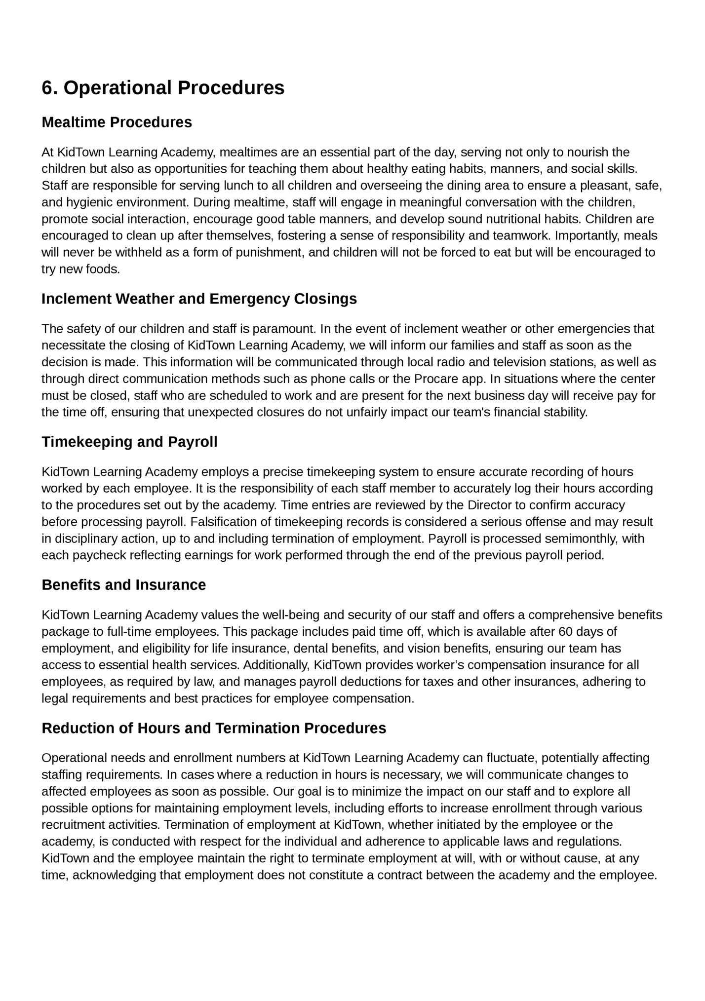 6. Operational Procedures