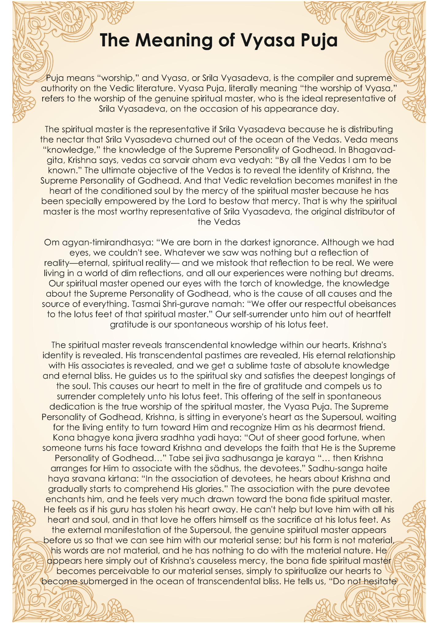 The Meaning of Vyasa Puja