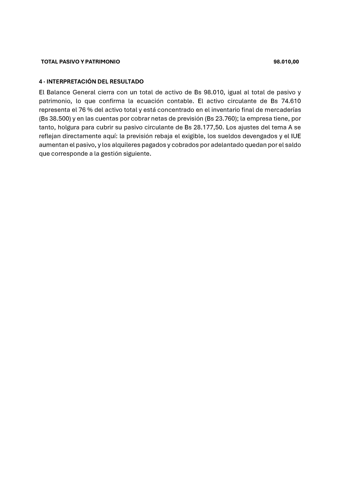 TOTAL PASIVO Y PATRIMONIO
