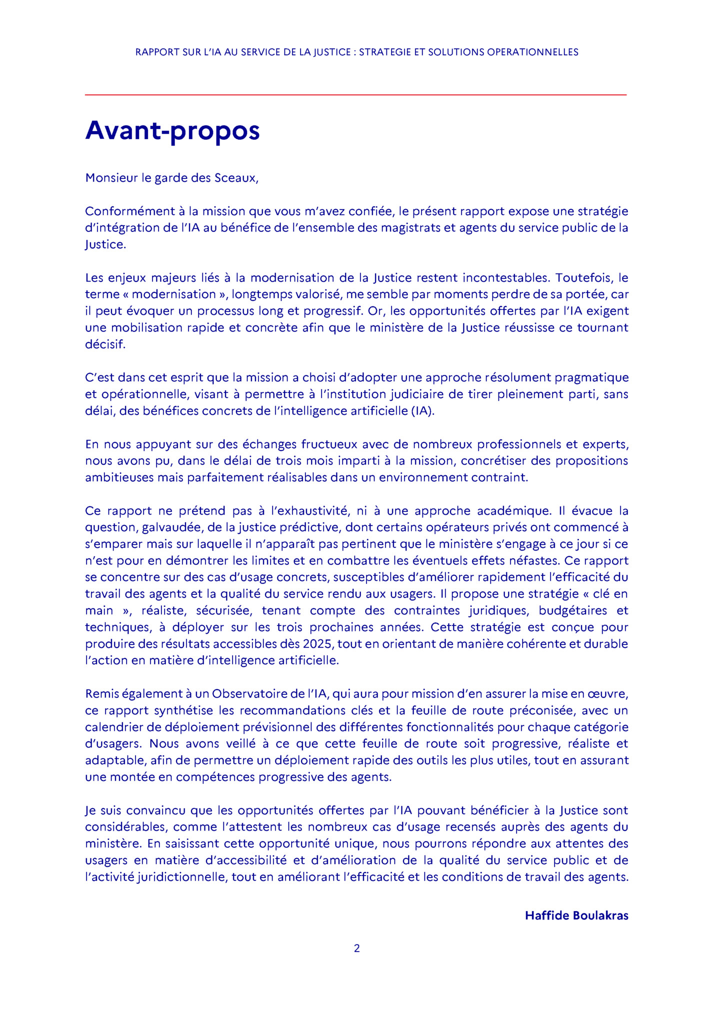 RAPPORT SUR L’IA AU SERVICE DE LA JUSTICE : STRATEGIE ET SOLUTIONS OPERATIONNELLES