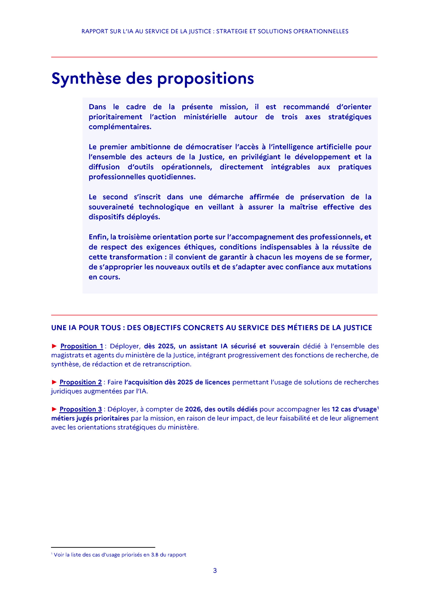 RAPPORT SUR L’IA AU SERVICE DE LA JUSTICE : STRATEGIE ET SOLUTIONS OPERATIONNELLES