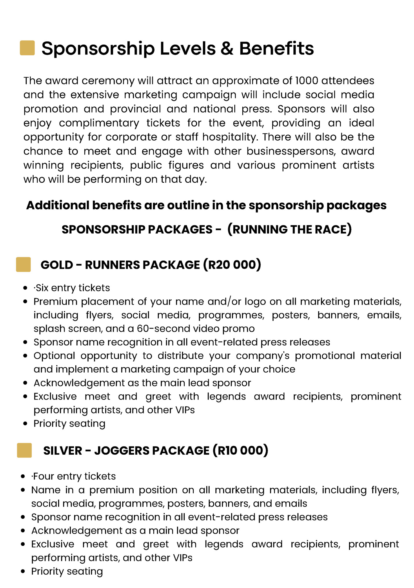 Sponsorship Levels & Benefits