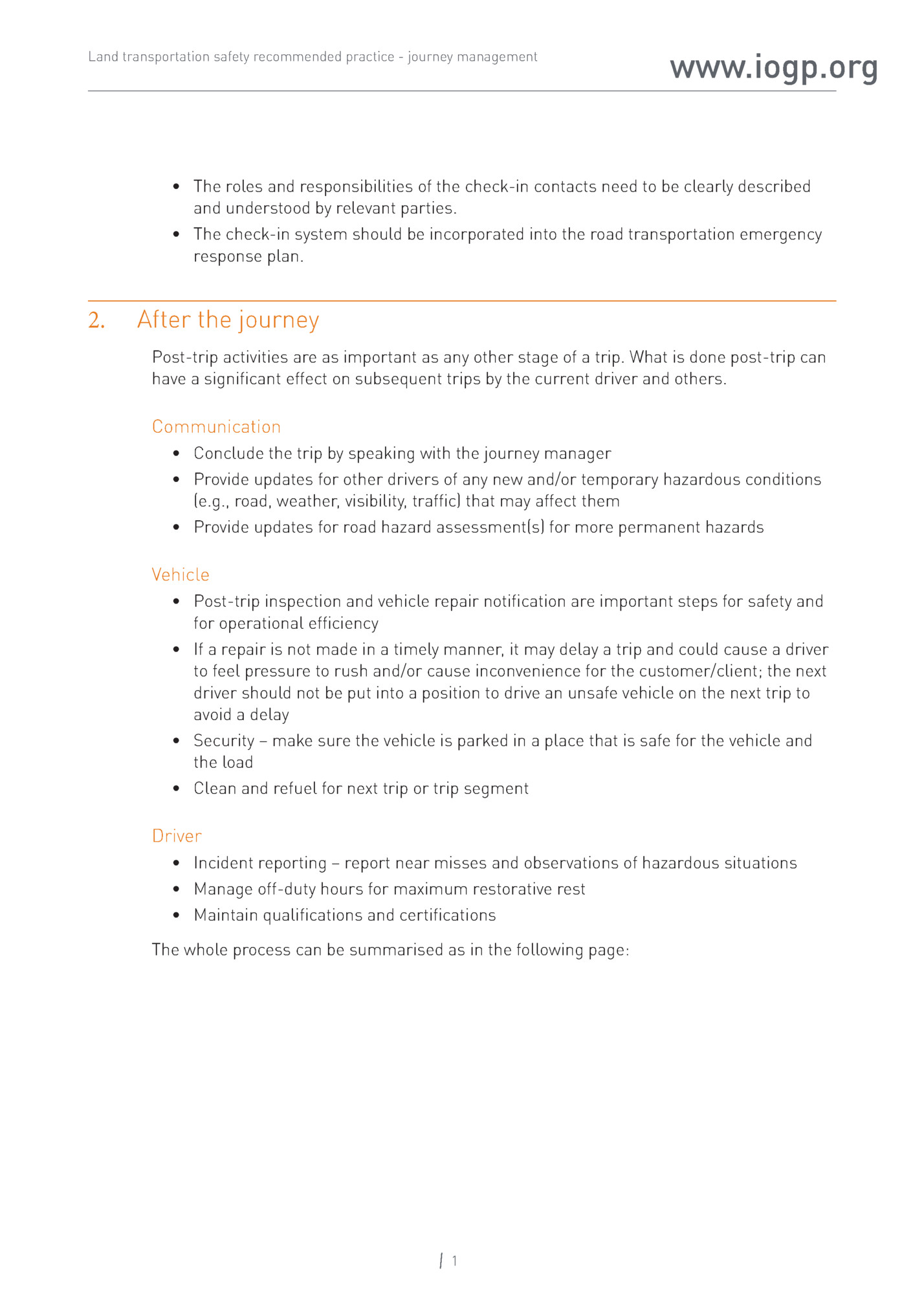 Land transportation safety recommended practice - journey management