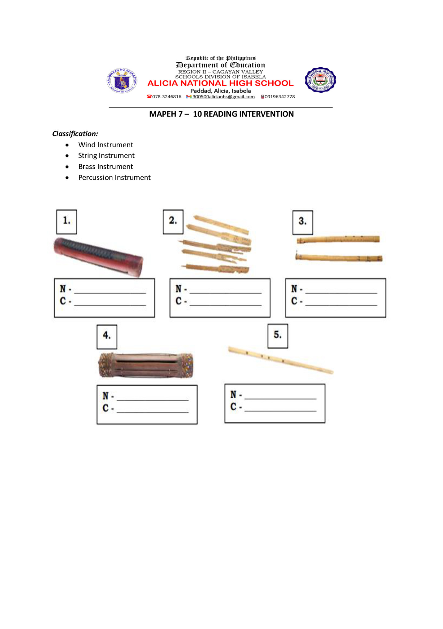 MAPEH 7 – 10 READING INTERVENTION