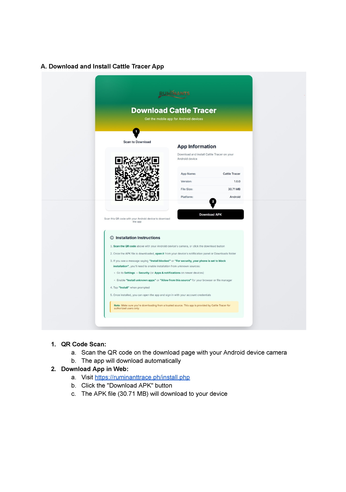 A. Download and Install Cattle Tracer App