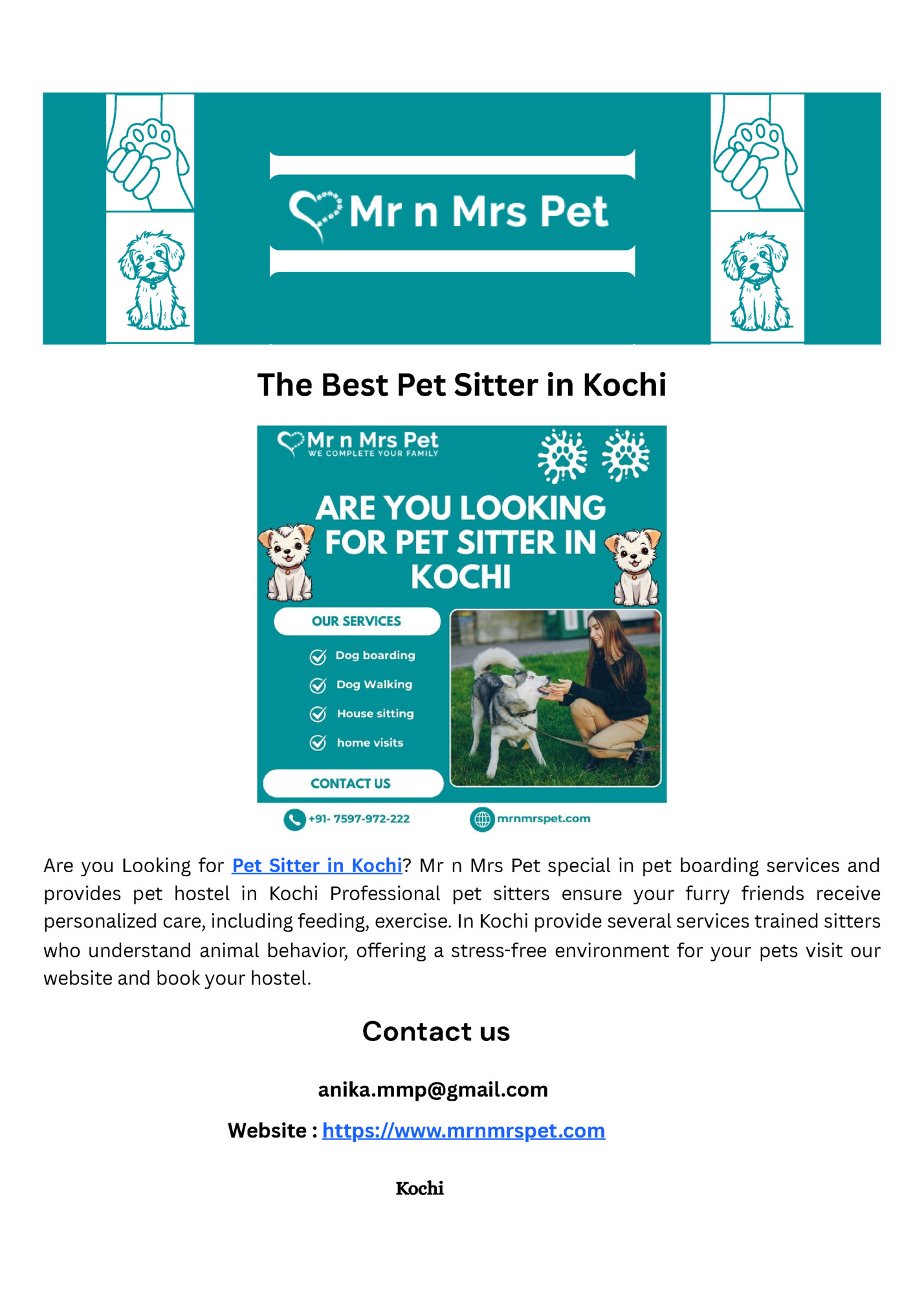 The Best Pet Sitter in Kochi