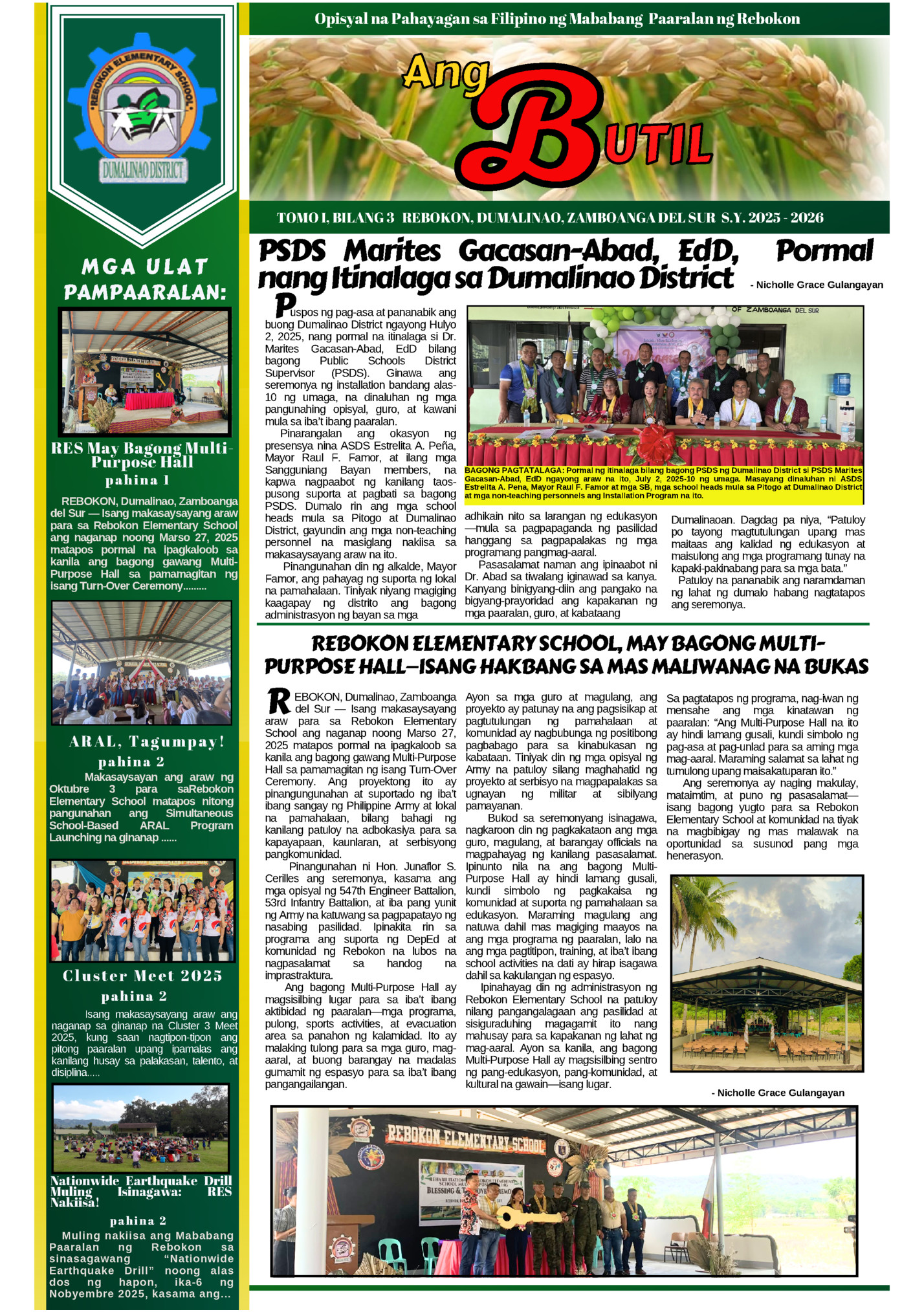 Opisyal na Pahayagan sa Filipino ng Mababang Paaralan ng Rebokon Opisyal na Pahayagan sa Filipino ng Mababang Paaralan ng Rebokon