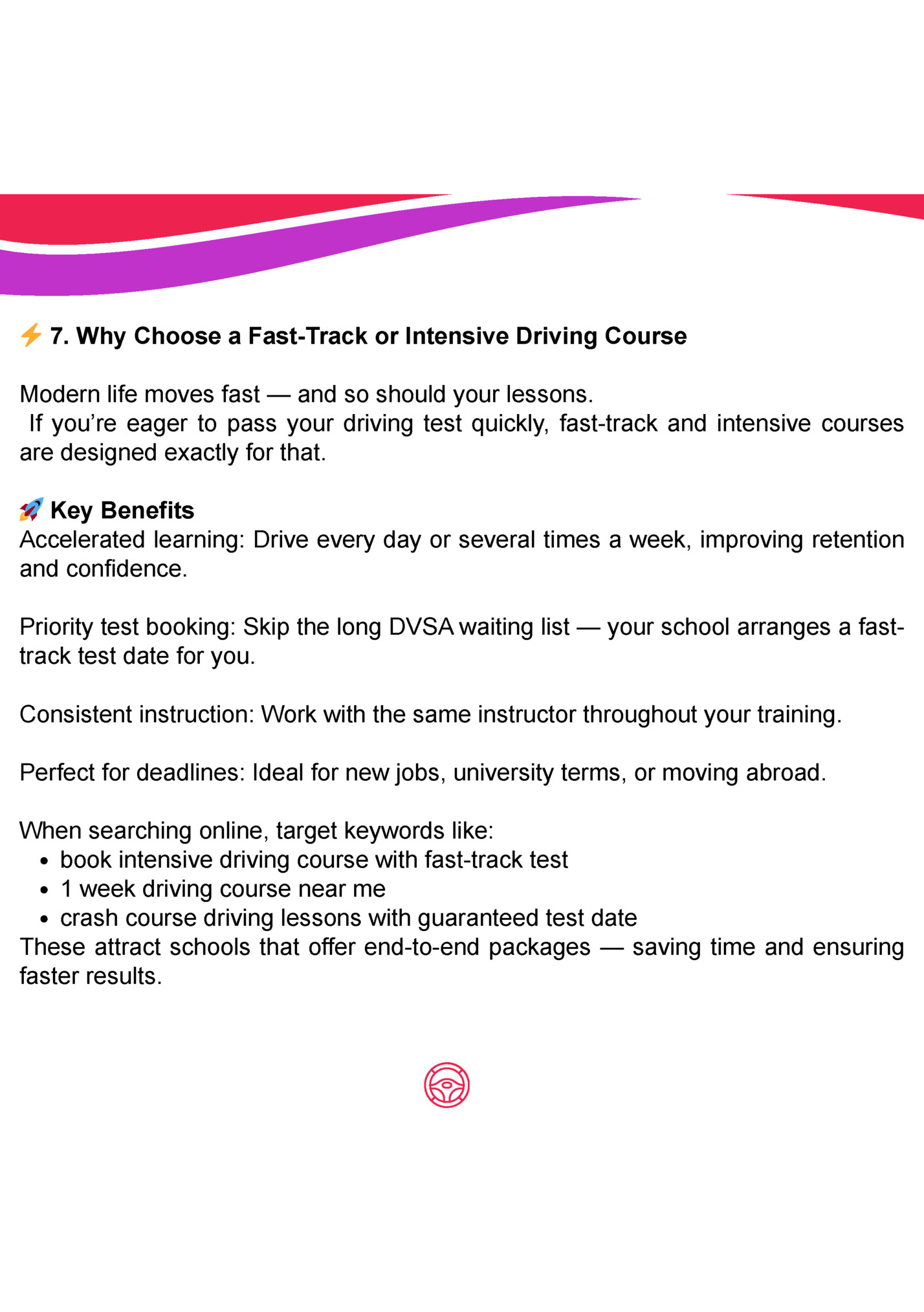 7. Why Choose a Fast-Track or Intensive Driving Course