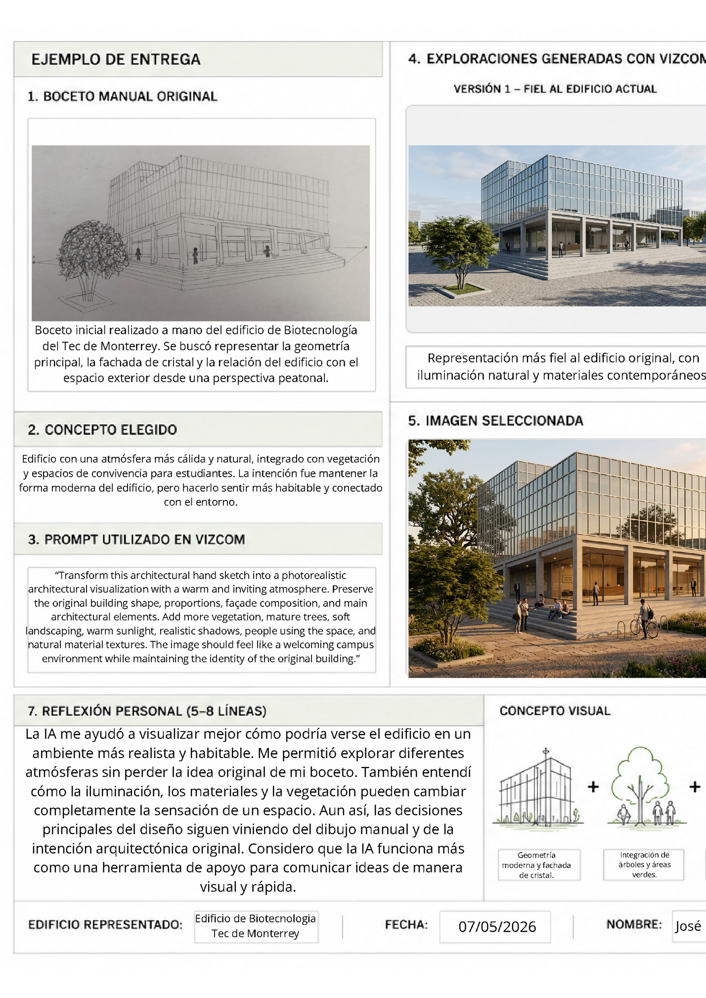Boceto inicial realizado a mano del edificio de Biotecnología