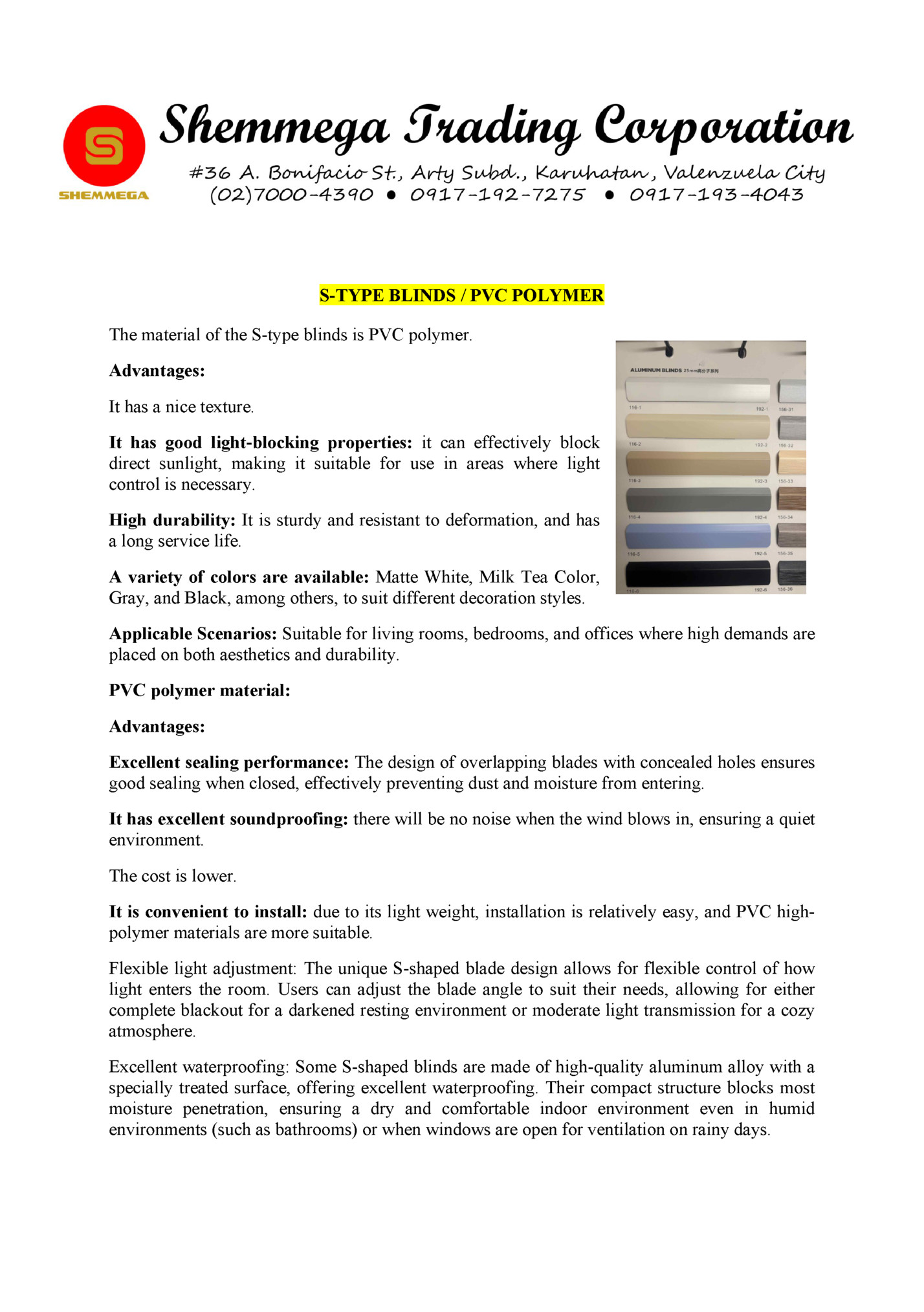 S-TYPE BLINDS / PVC POLYMER