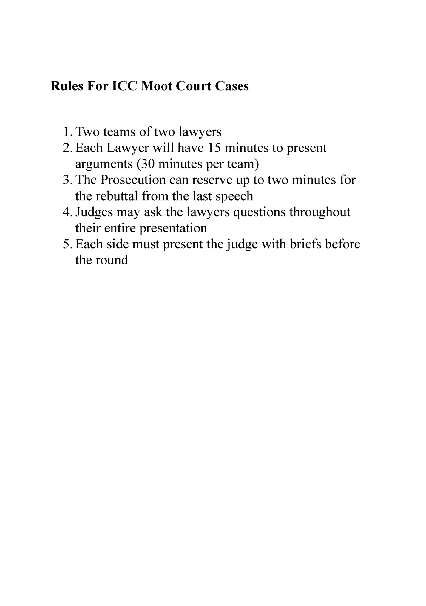 Rules For ICC Moot Court Cases