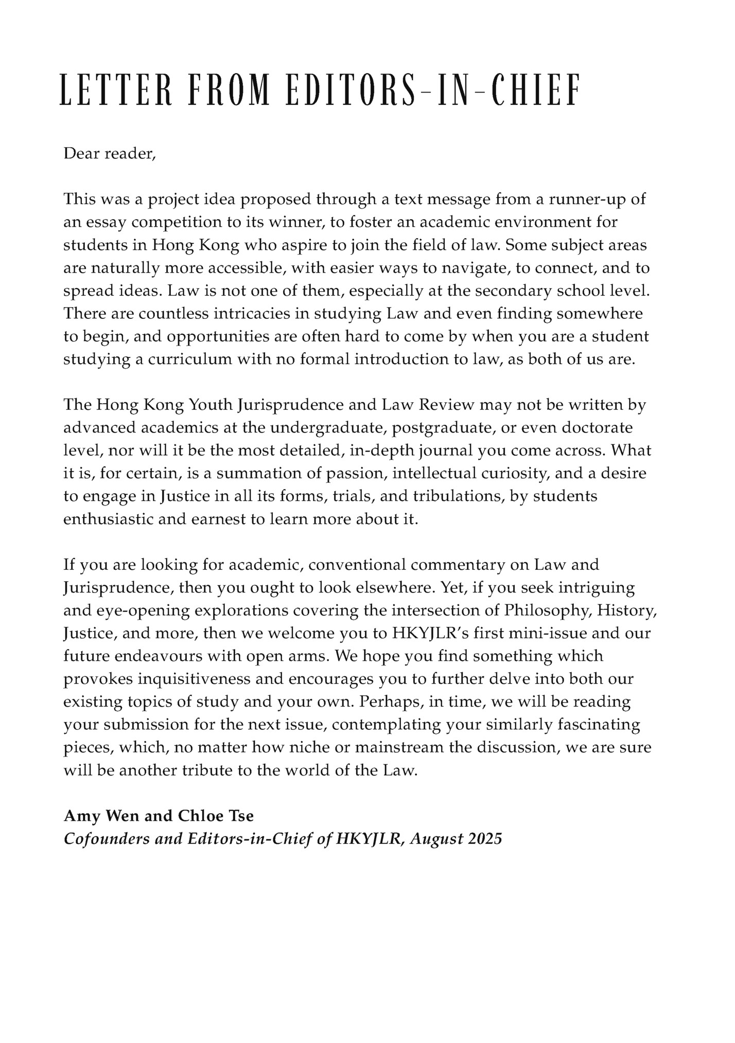 LETTER FROM EDITORS-IN-CHIEF