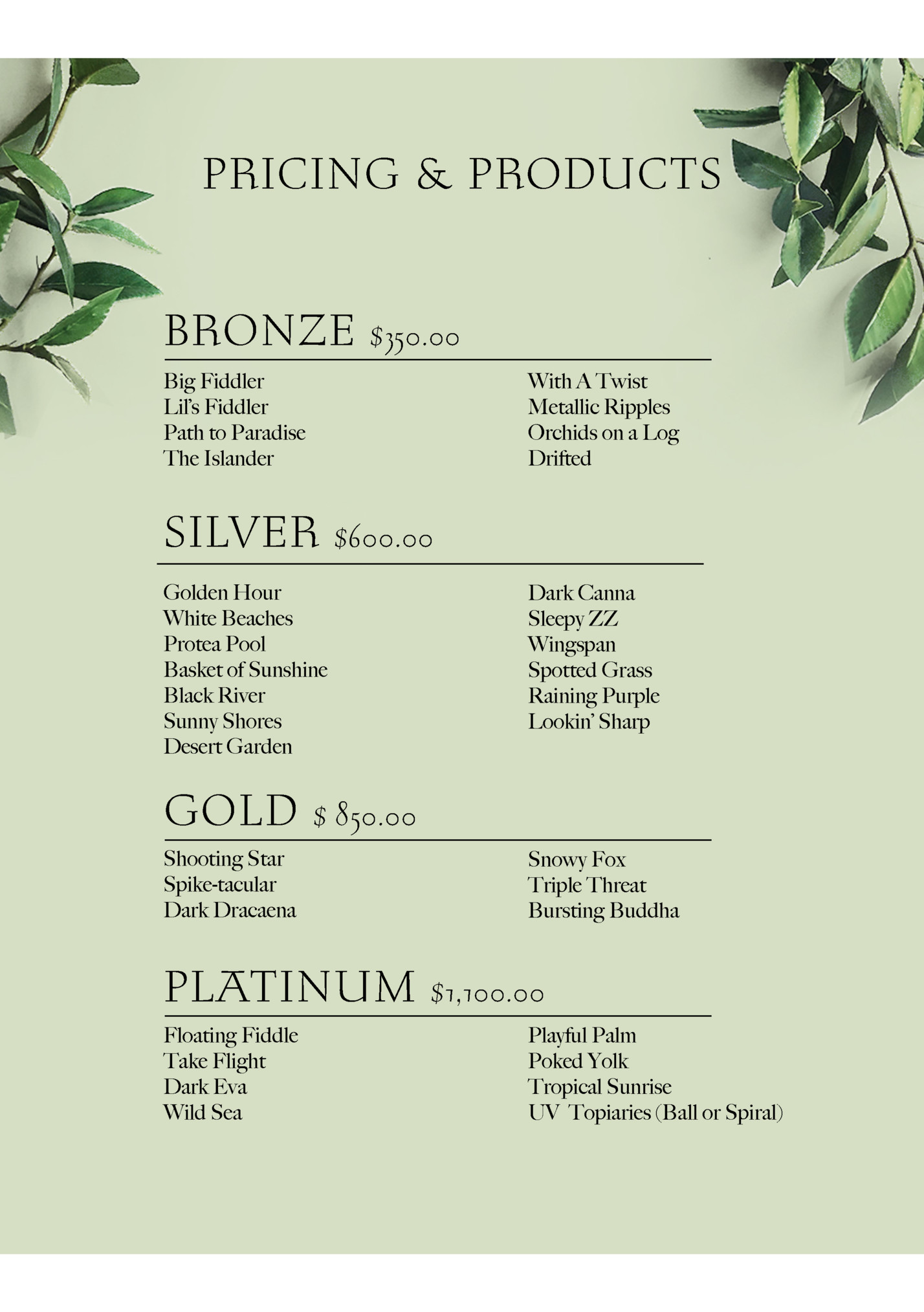PRICING & PRODUCTS PRICING & PRODUCTS