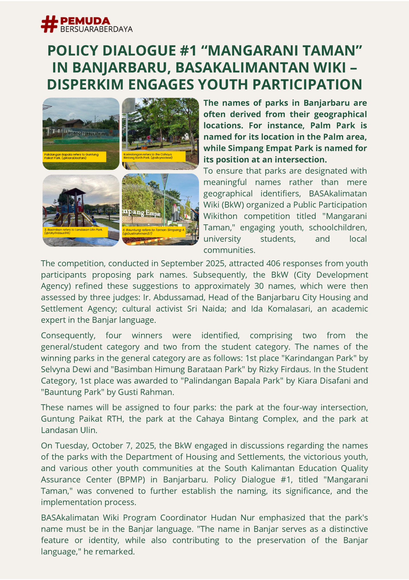 POLICY DIALOGUE #1 “MANGARANI TAMAN”