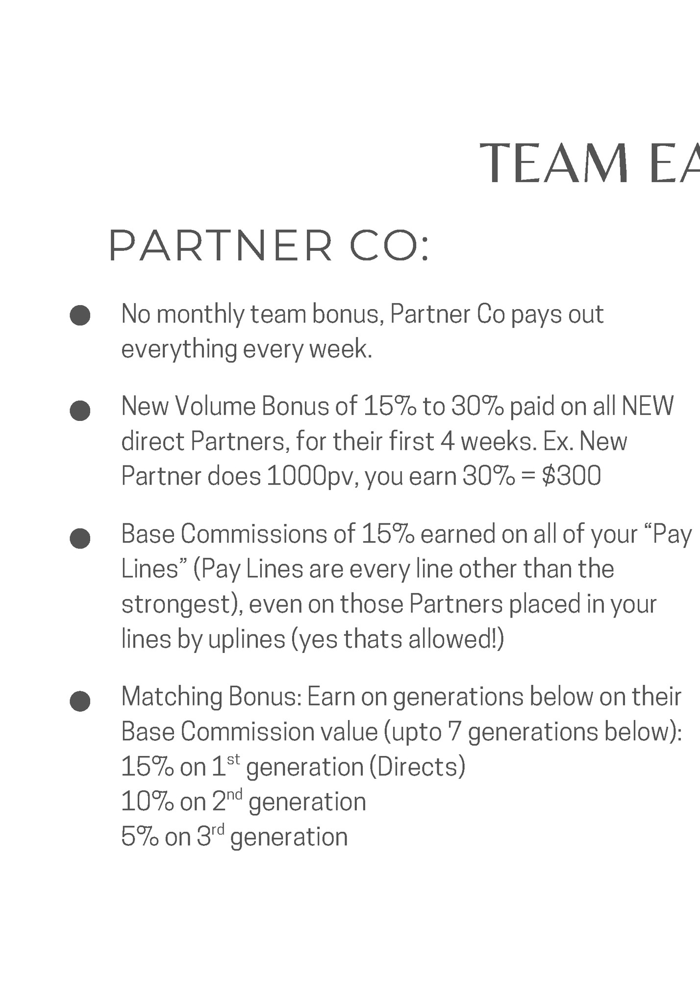 TEAM EARNINGS TEAM EARNINGS