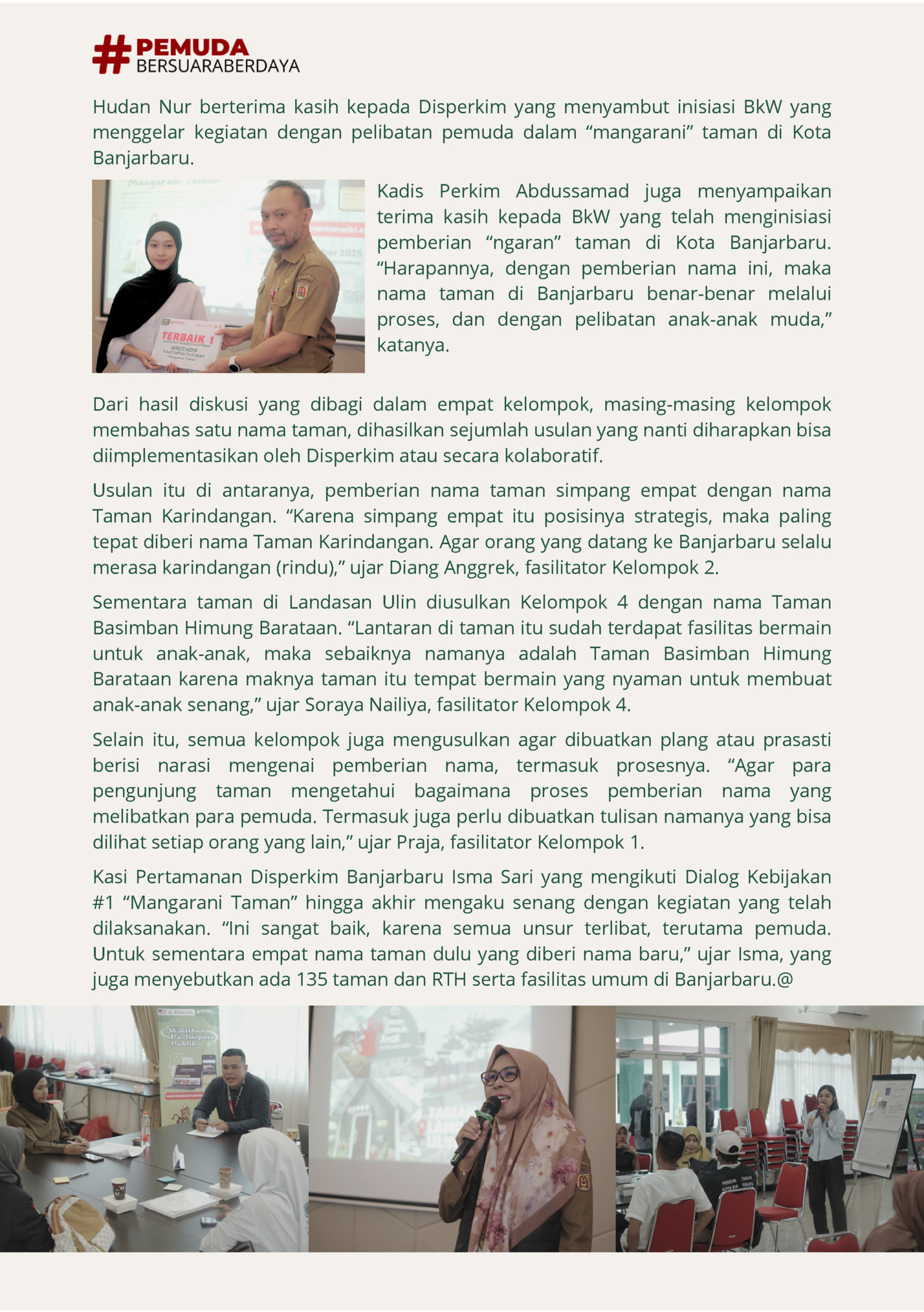 Hudan Nur berterima kasih kepada Disperkim yang menyambut inisiasi BkW yang