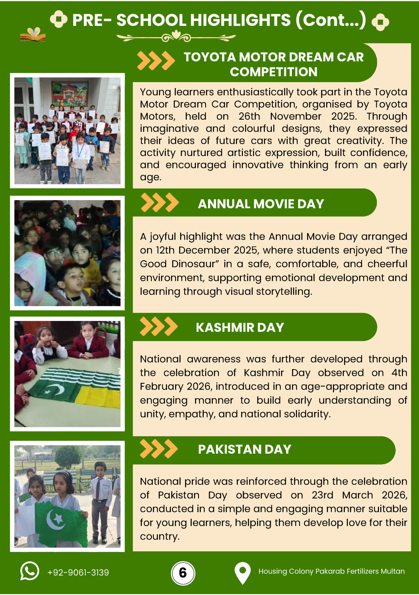 PRE- SCHOOL HIGHLIGHTS (Cont...) PRE- SCHOOL HIGHLIGHTS (Cont...)