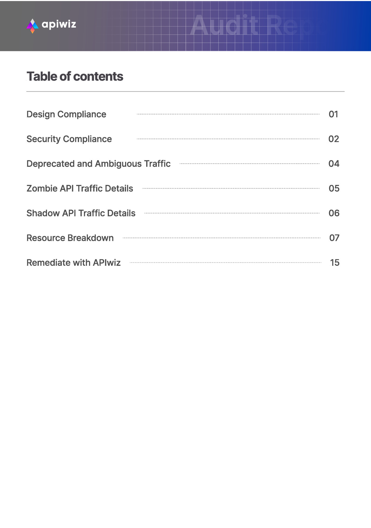 Table of contents Table of contents