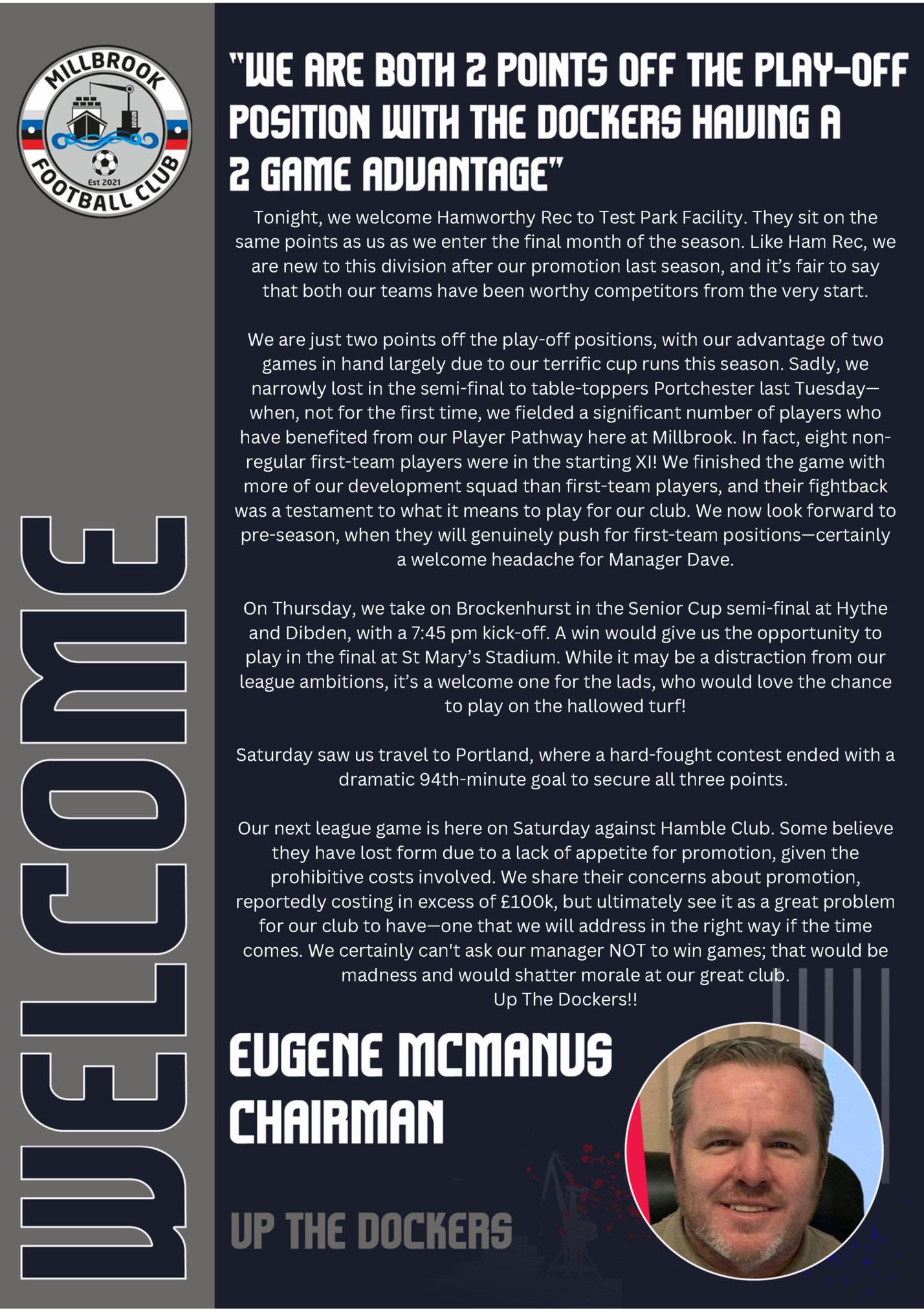 Tonight for the first time in the history of our club we compete in the