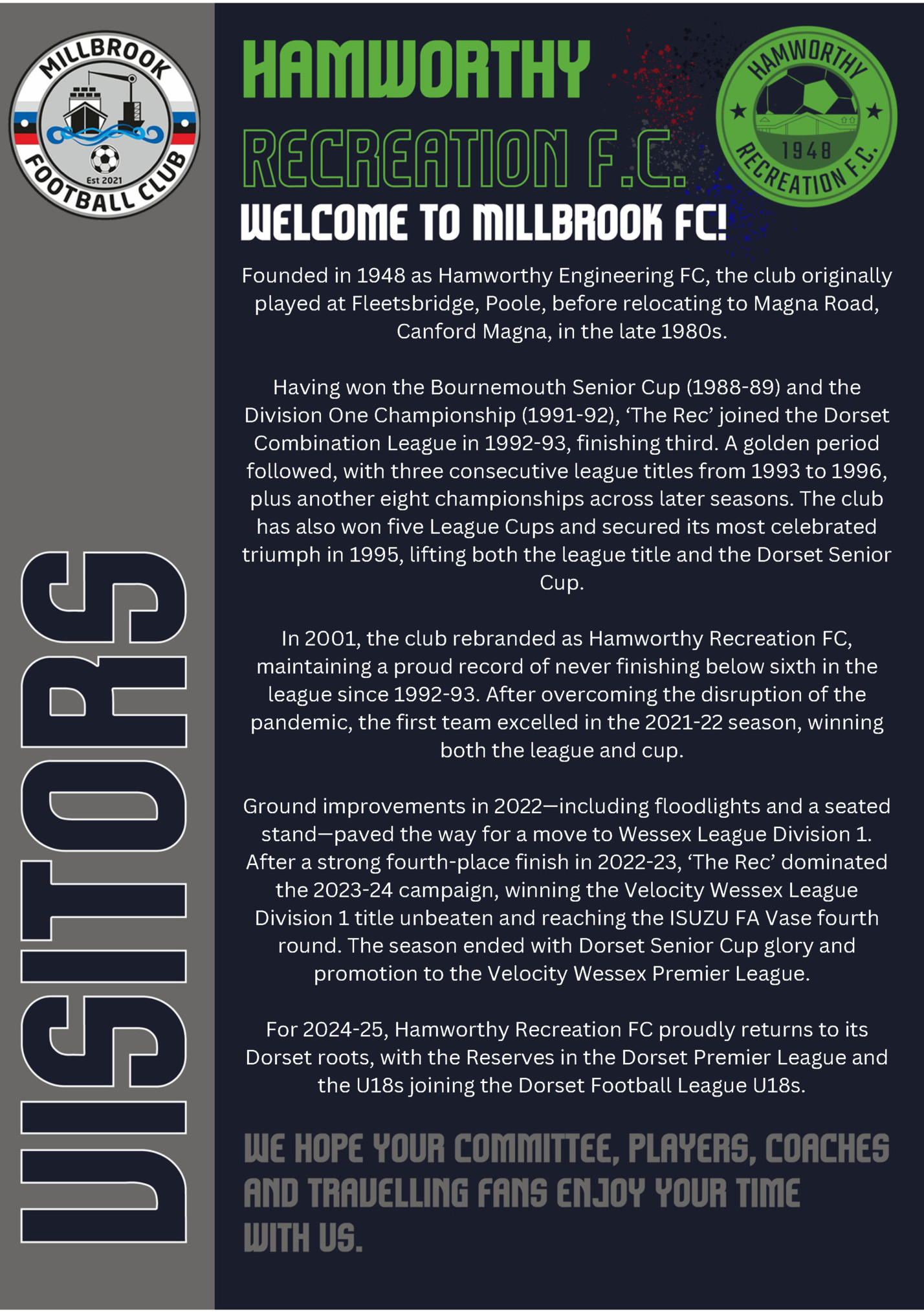 AFC Portchester, founded in 1971, gained its FC, the identity after