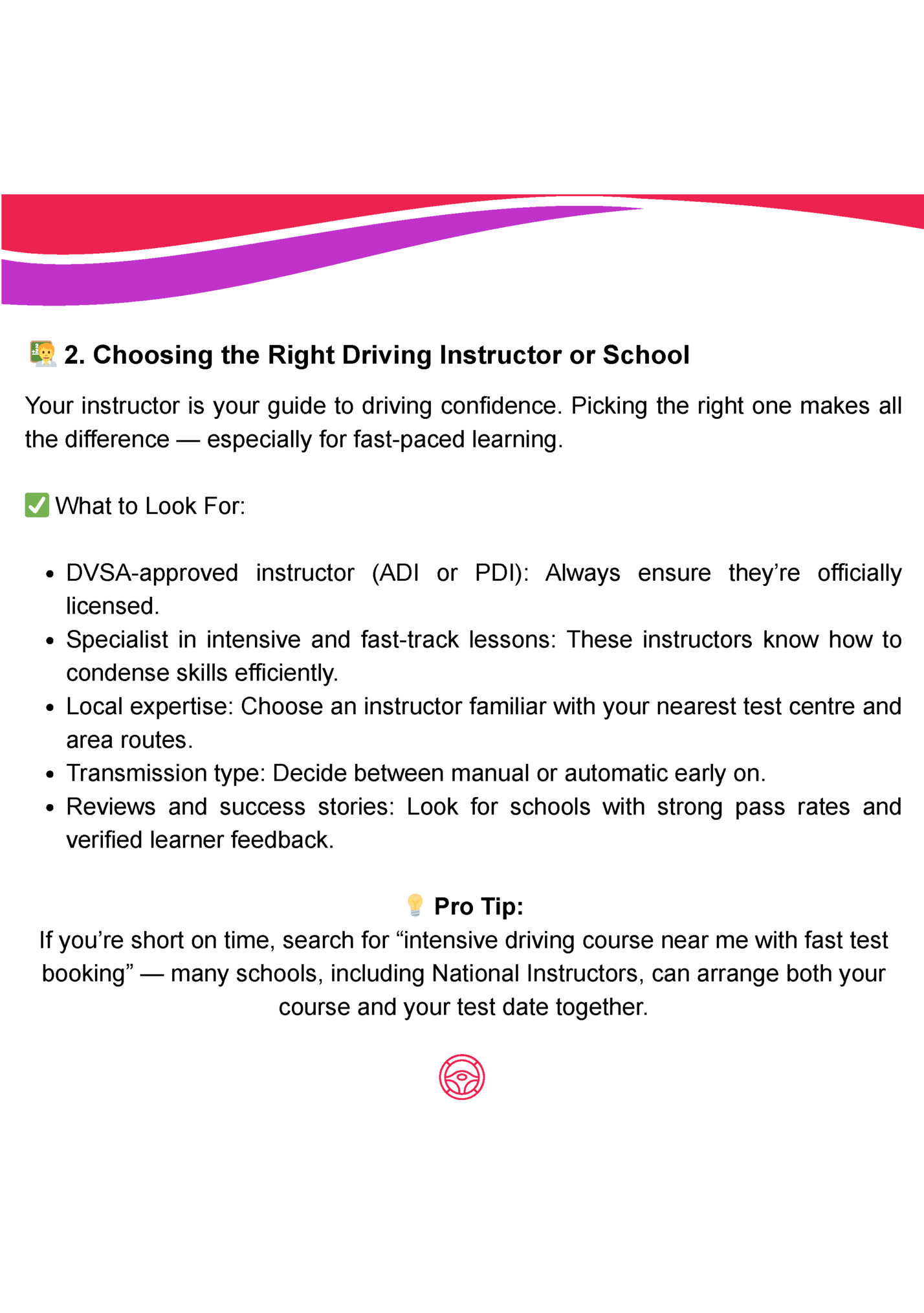 2. Choosing the Right Driving Instructor or School