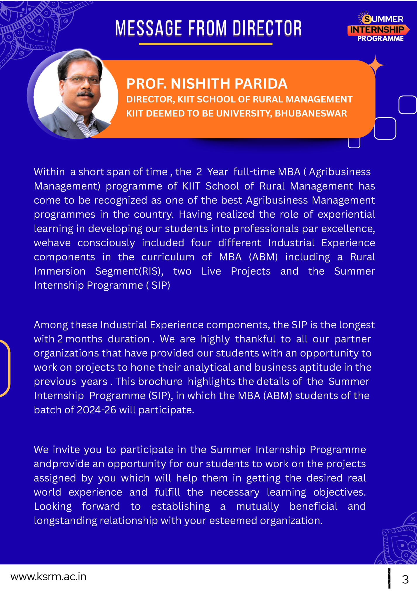 MESSAGE FROM DIRECTOR