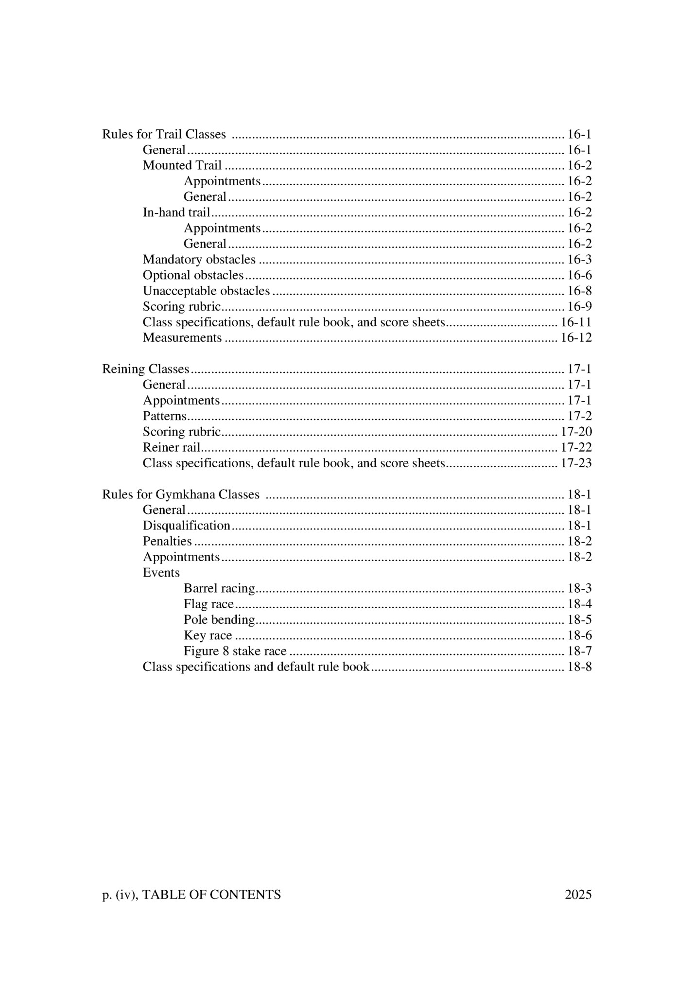 Rules for Trail Classes .................................................................................................. 16-1
