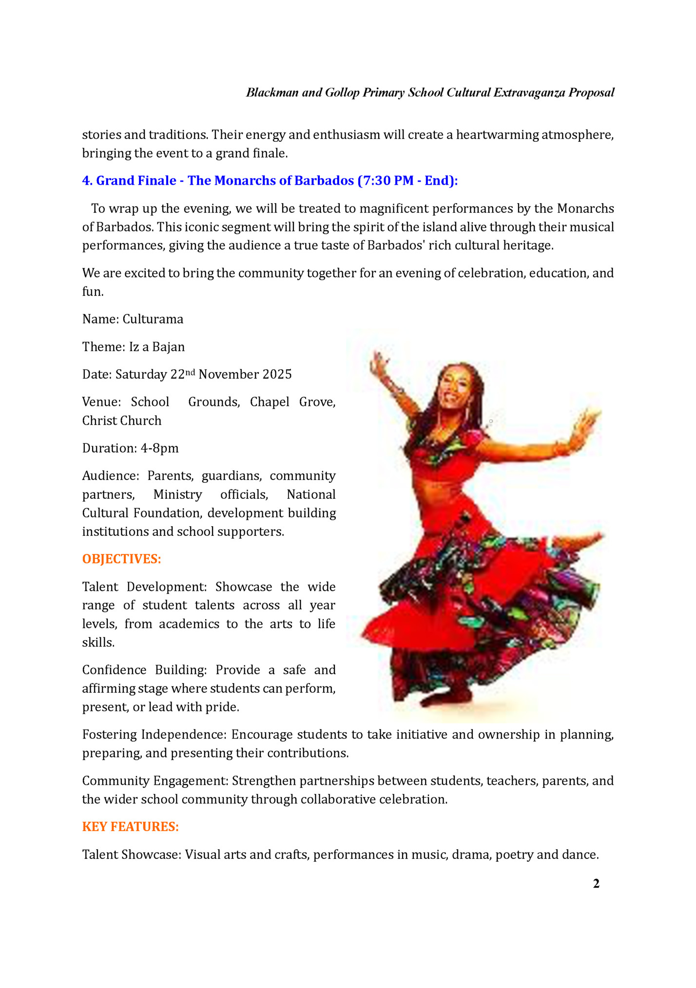 Blackman and Gollop Primary School Cultural Extravaganza Proposal