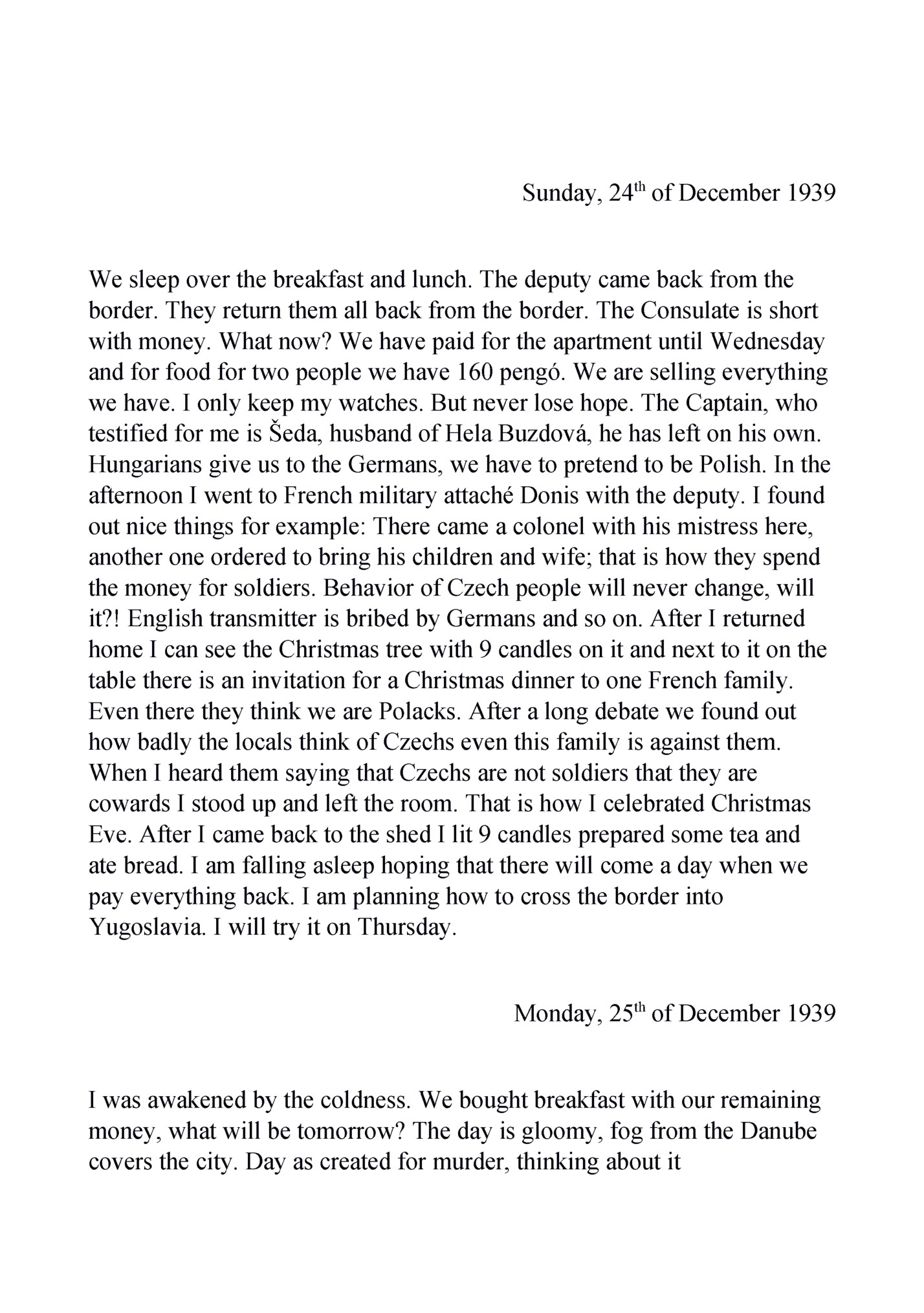 Sunday, 24th of December 1939