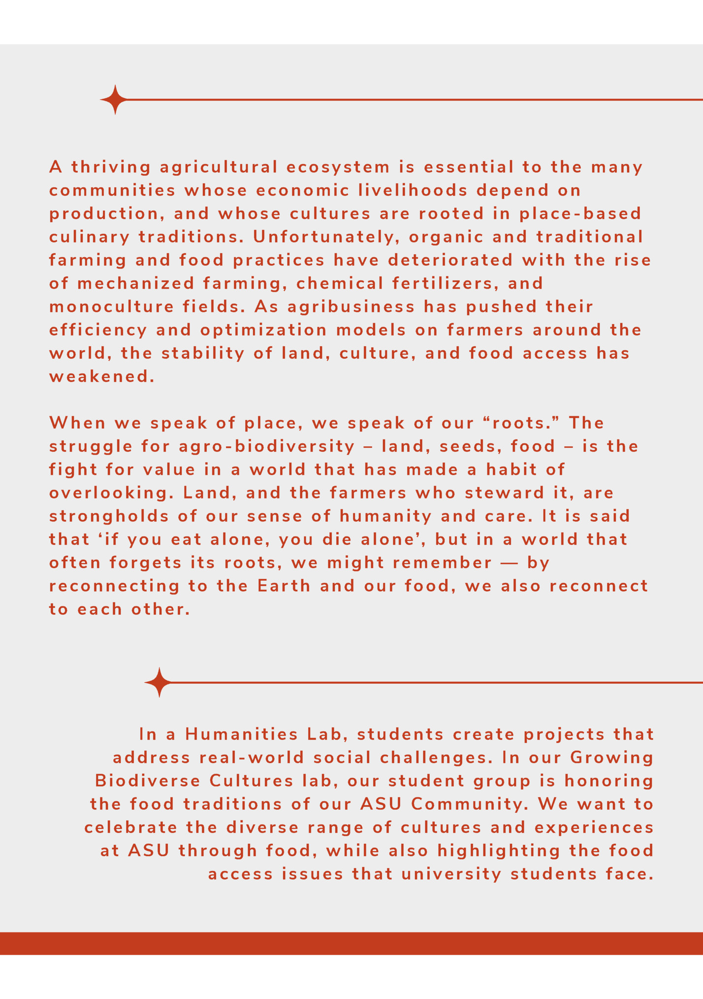 A thriving agricultural ecosystem is essential to the many