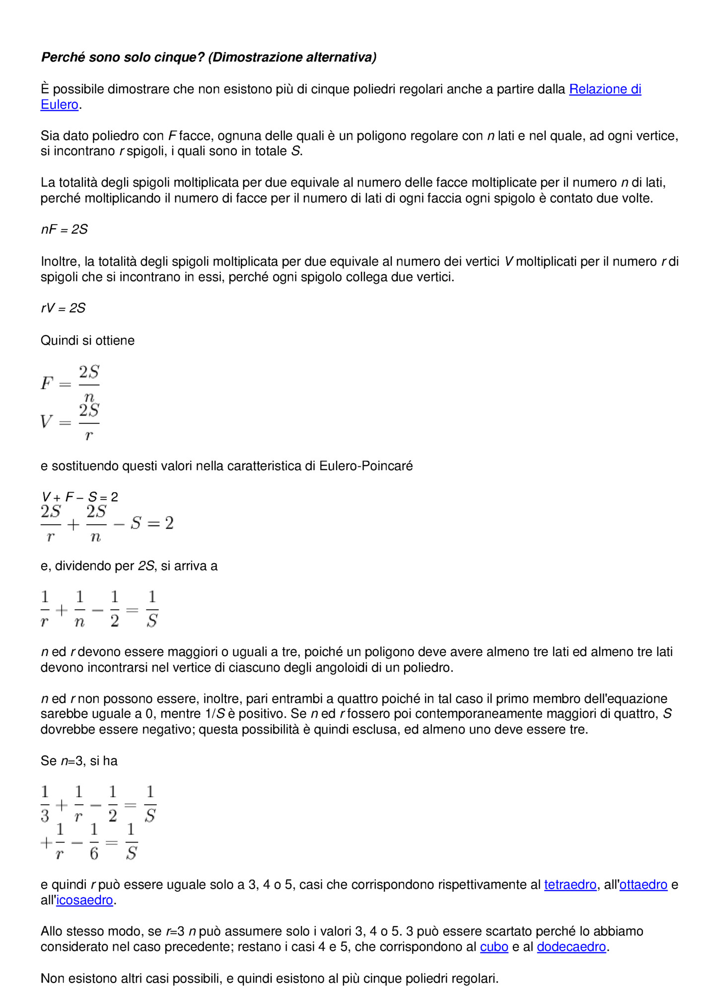 Perché sono solo cinque? (Dimostrazione alternativa)