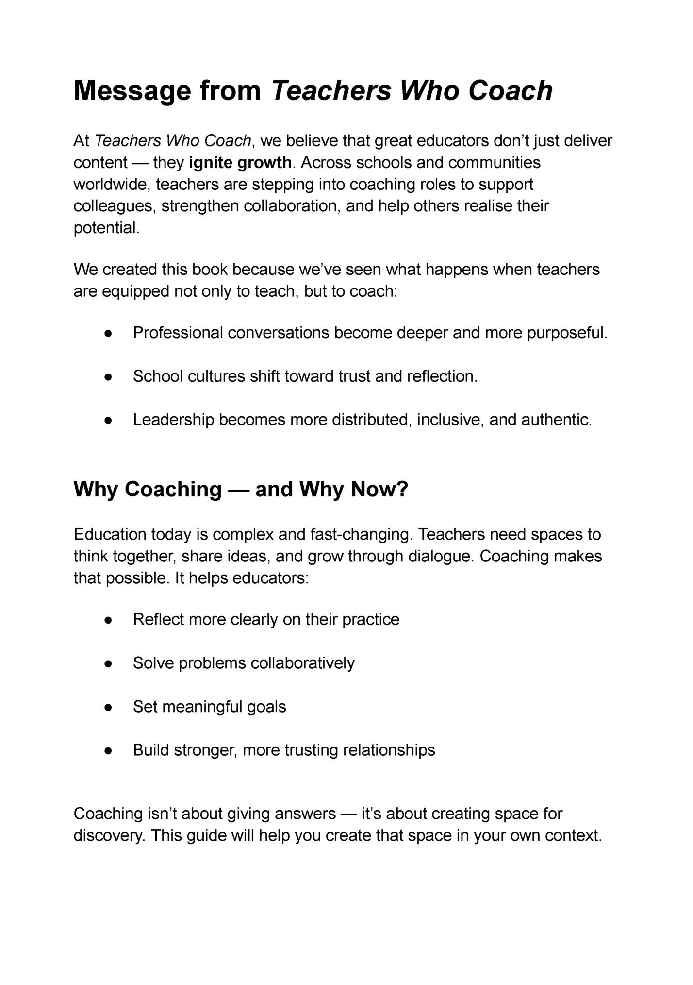 Message from Teachers Who Coach Message from Teachers Who Coach