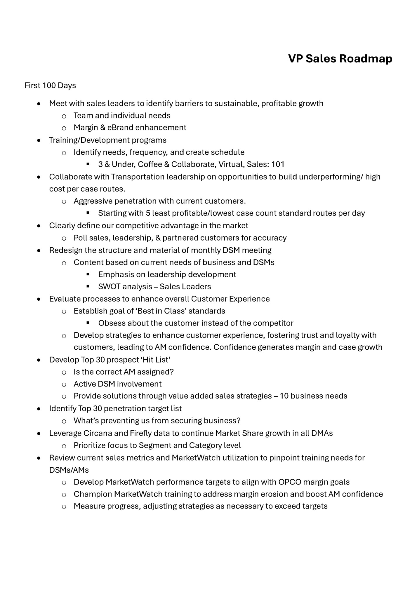 VP Sales Roadmap