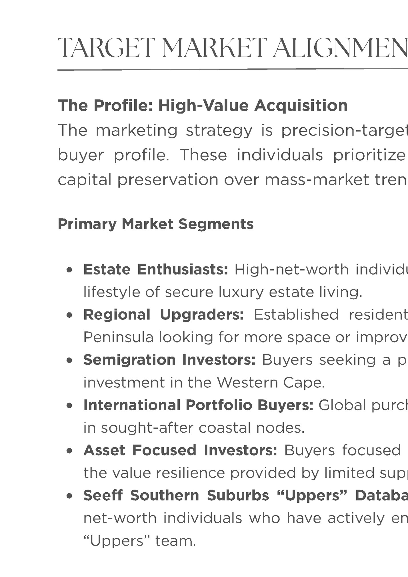 TARGET MARKET ALIGNMENT