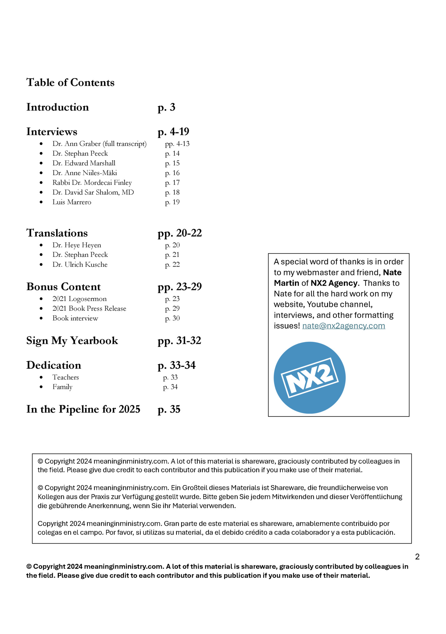 Table of Contents