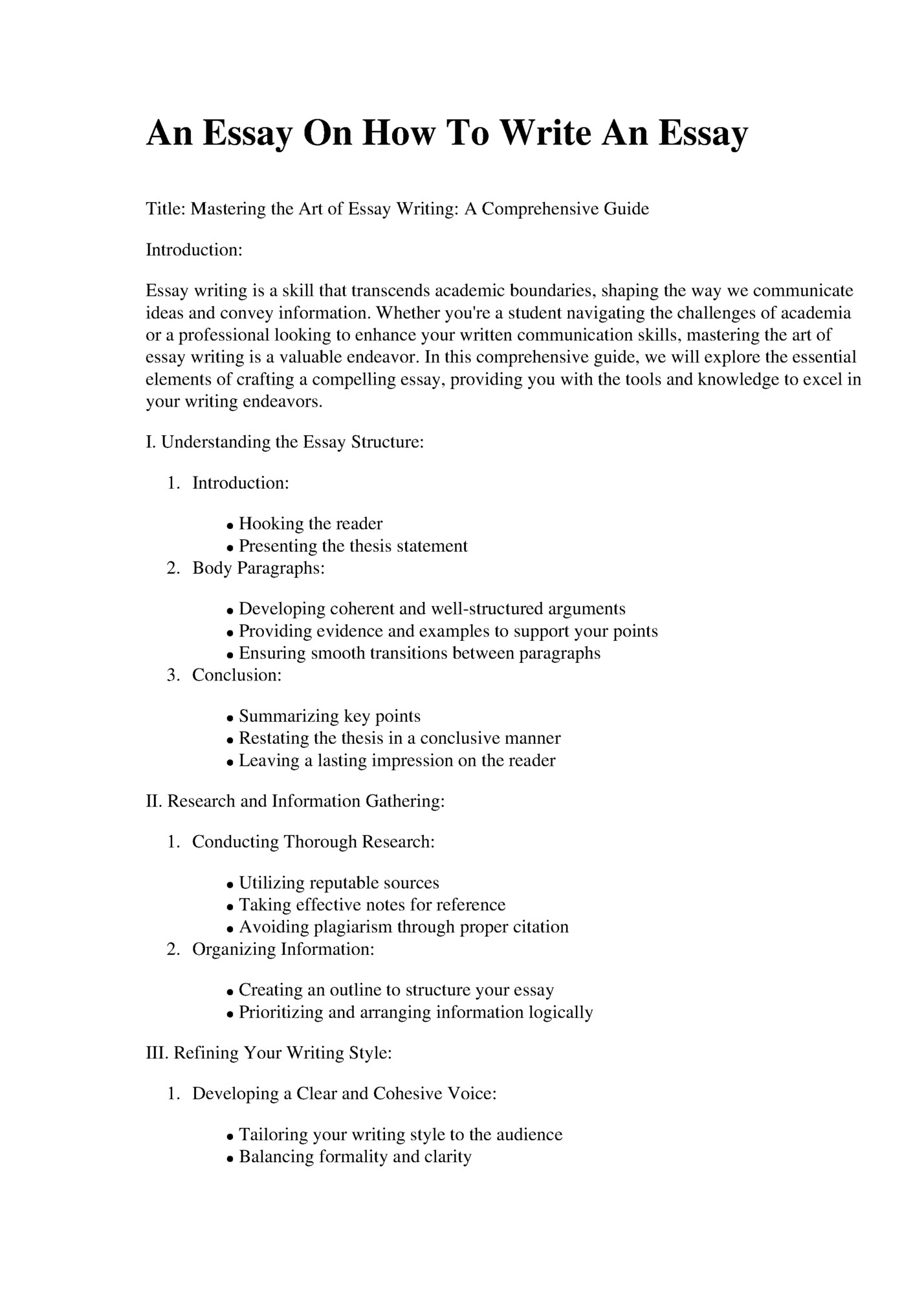 An Essay On How To Write An Essay