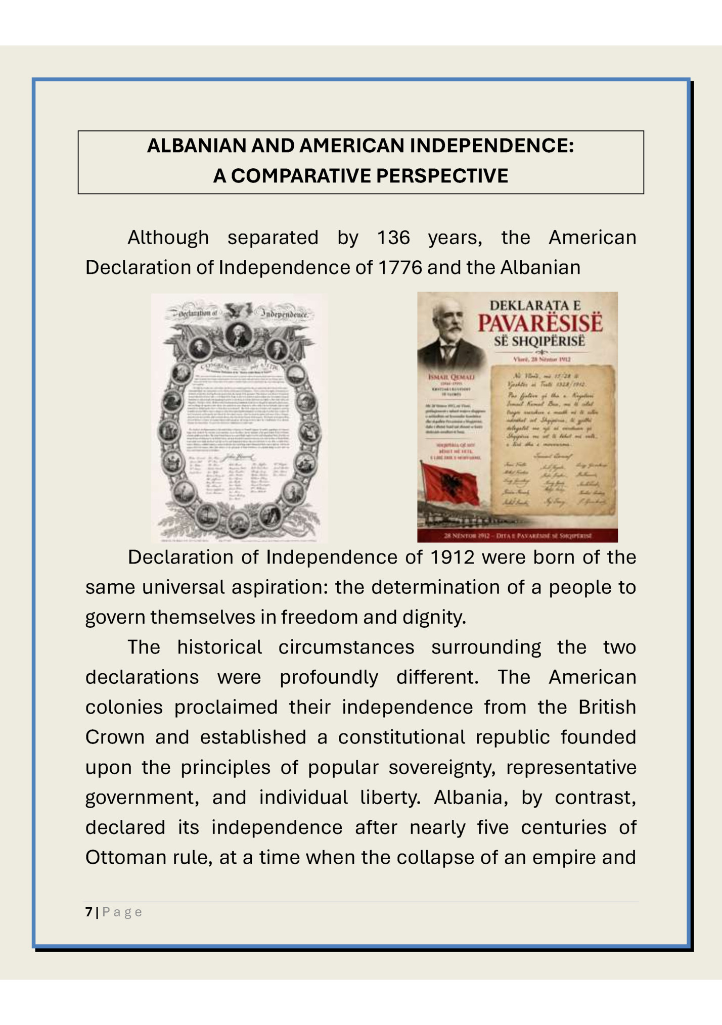 ALBANIAN AND AMERICAN INDEPENDENCE: