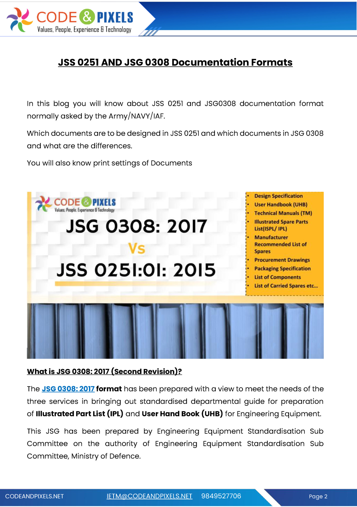 JSS 0251 AND JSG 0308 Documentation Formats