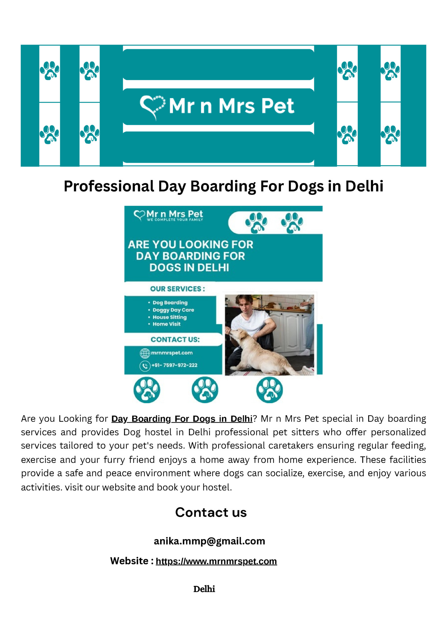 Professional Day Boarding For Dogs in Delhi