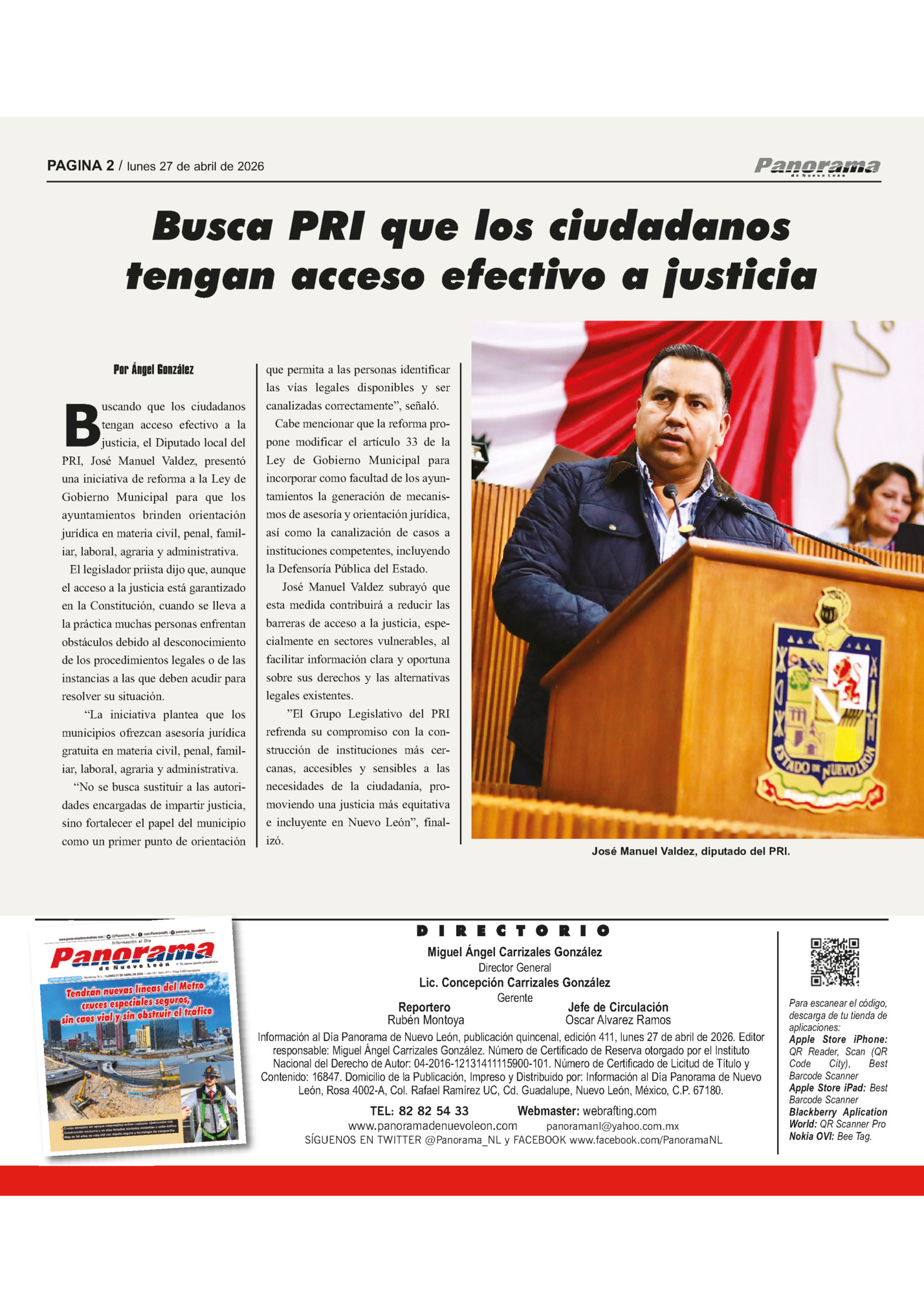 PAGINA 2 / lunes 27 de abril de 2026 PAGINA 2 / lunes 27 de abril de 2026