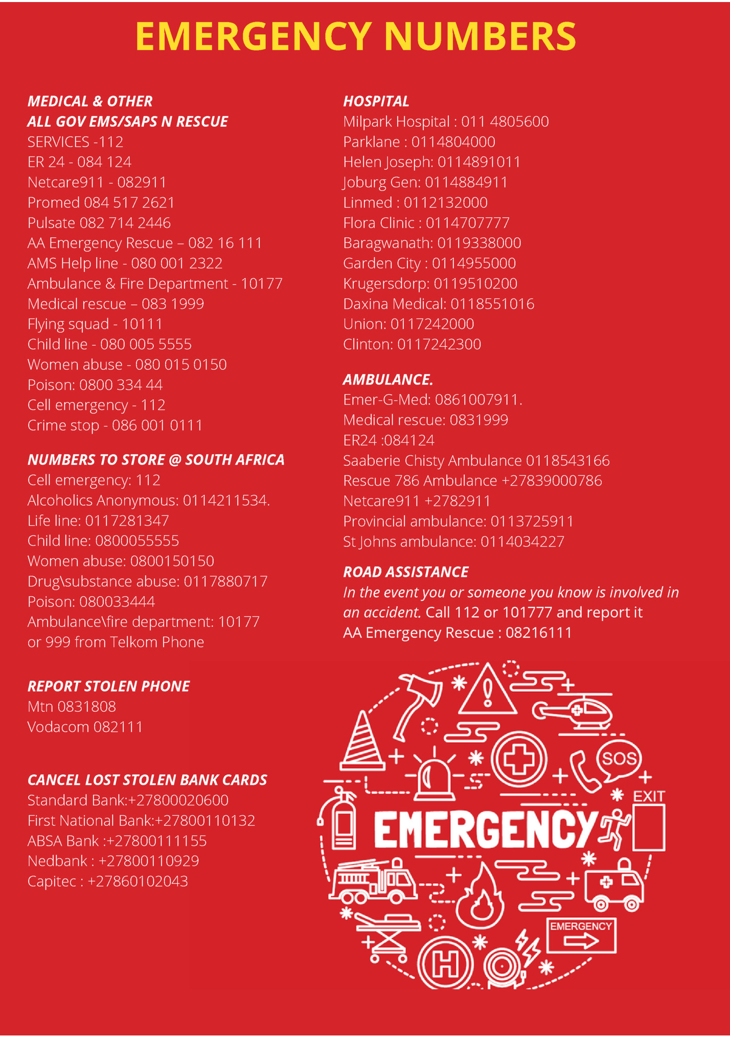 EMERGENCY NUMBERS