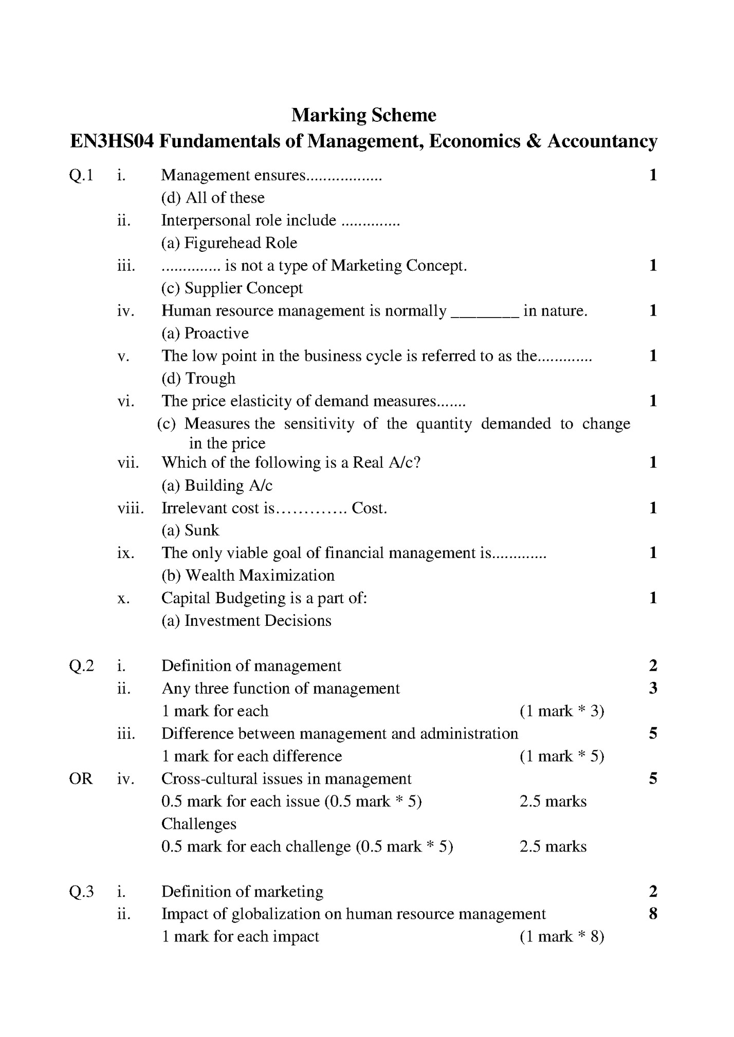 Marking Scheme