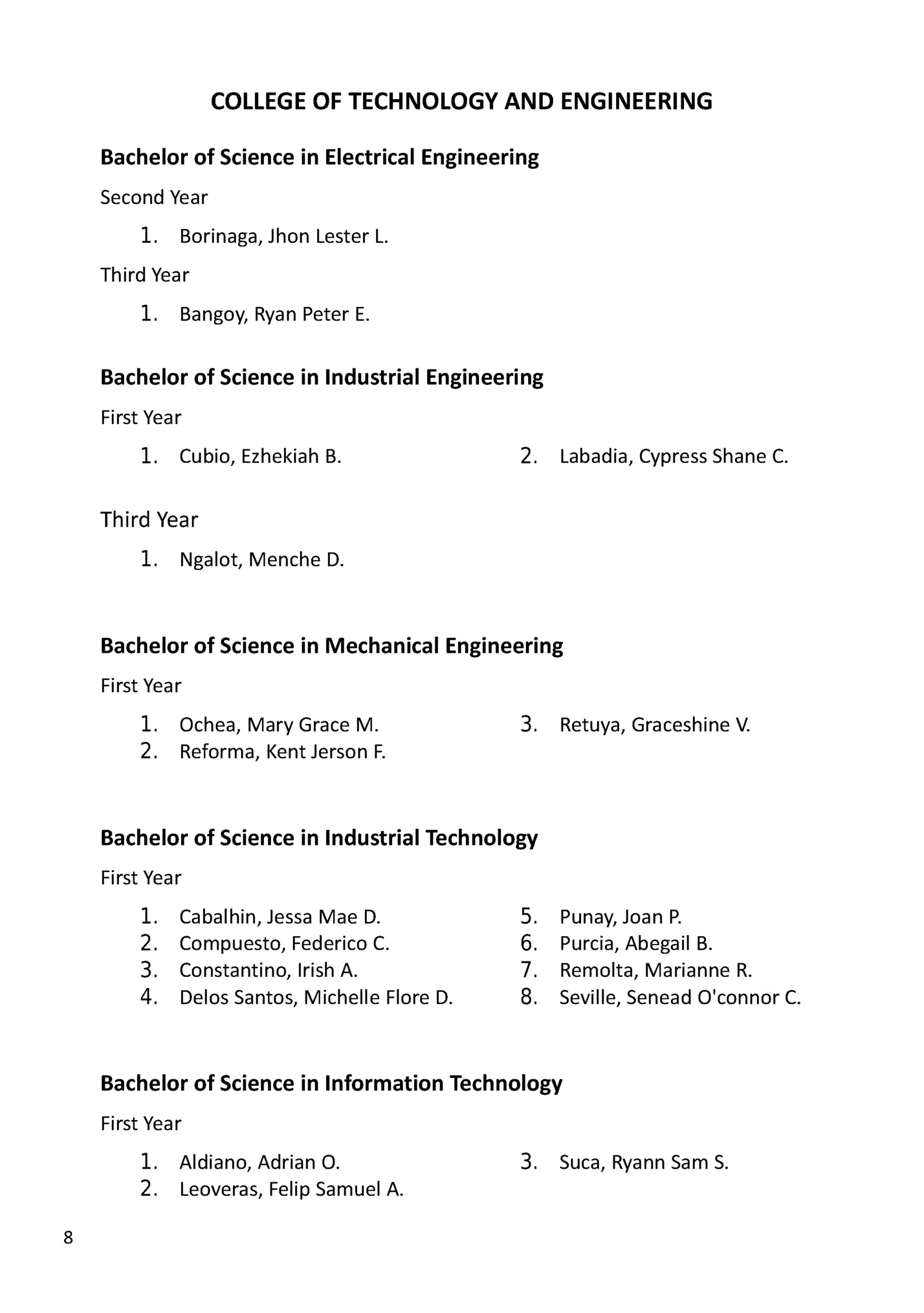 COLLEGE OF TECHNOLOGY AND ENGINEERING