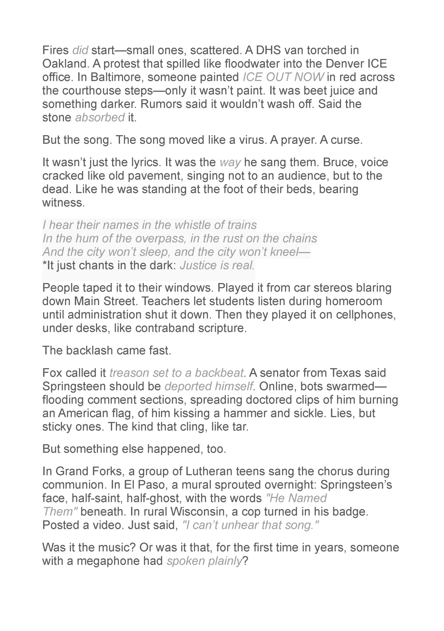 Fires did start—small ones, scattered. A DHS van torched in